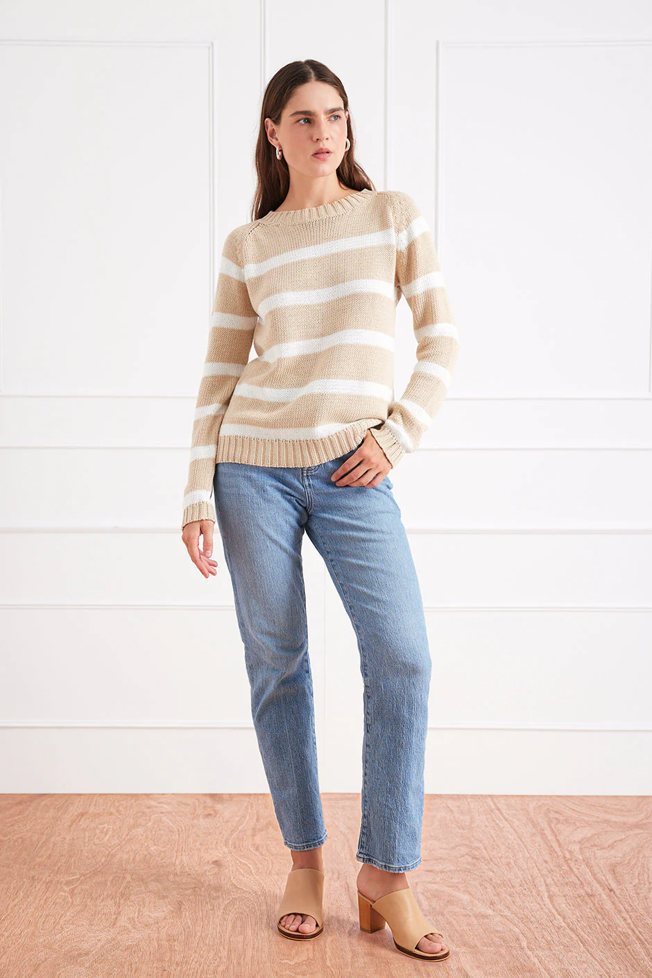 Stripe Sloane Crewneck in Sand Dune - Image 2