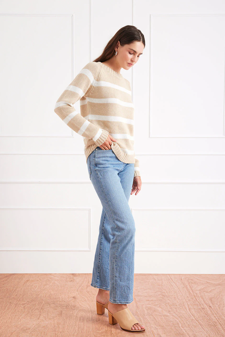 Stripe Sloane Crewneck in Sand Dune - Image 3