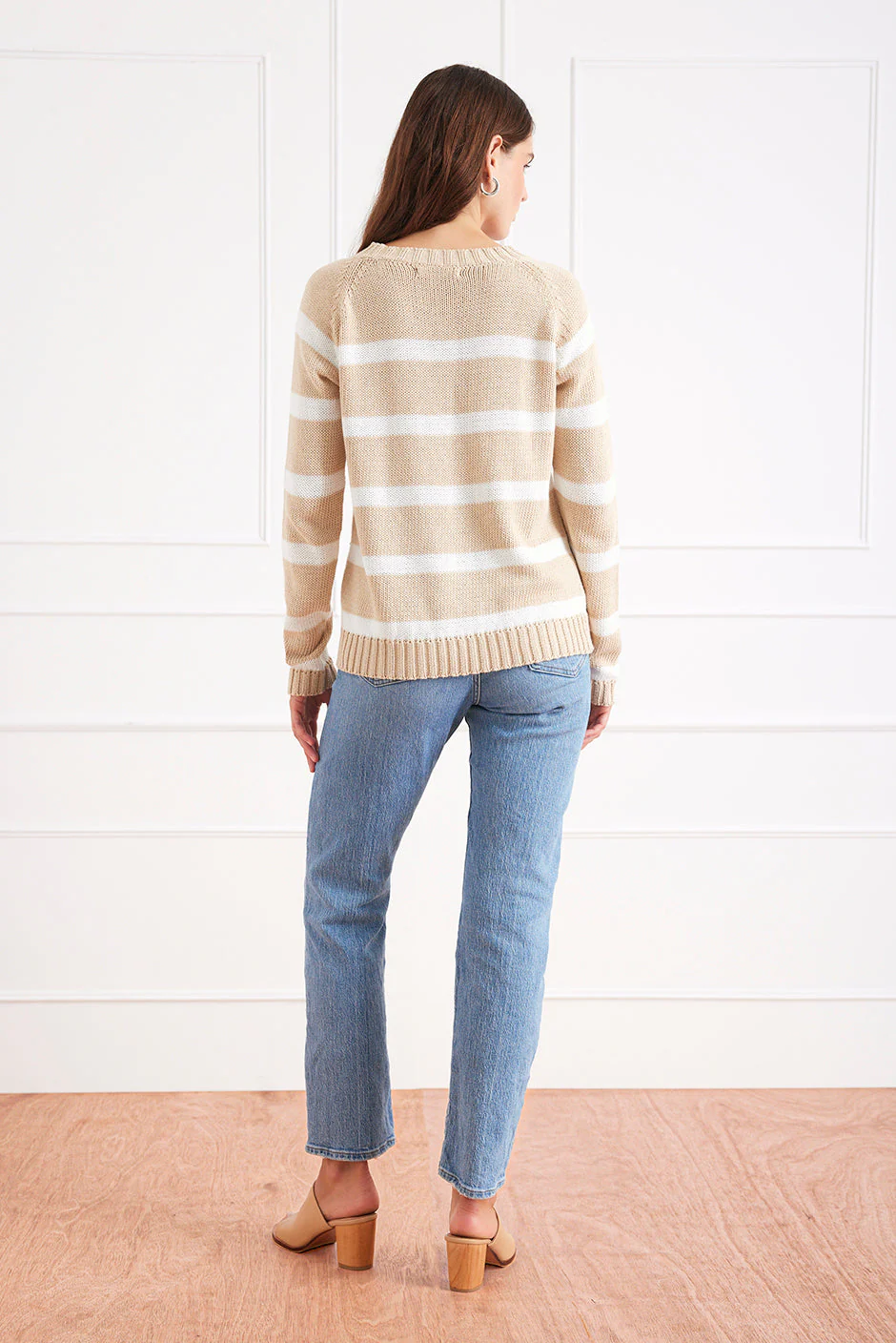 Stripe Sloane Crewneck in Sand Dune - Image 4
