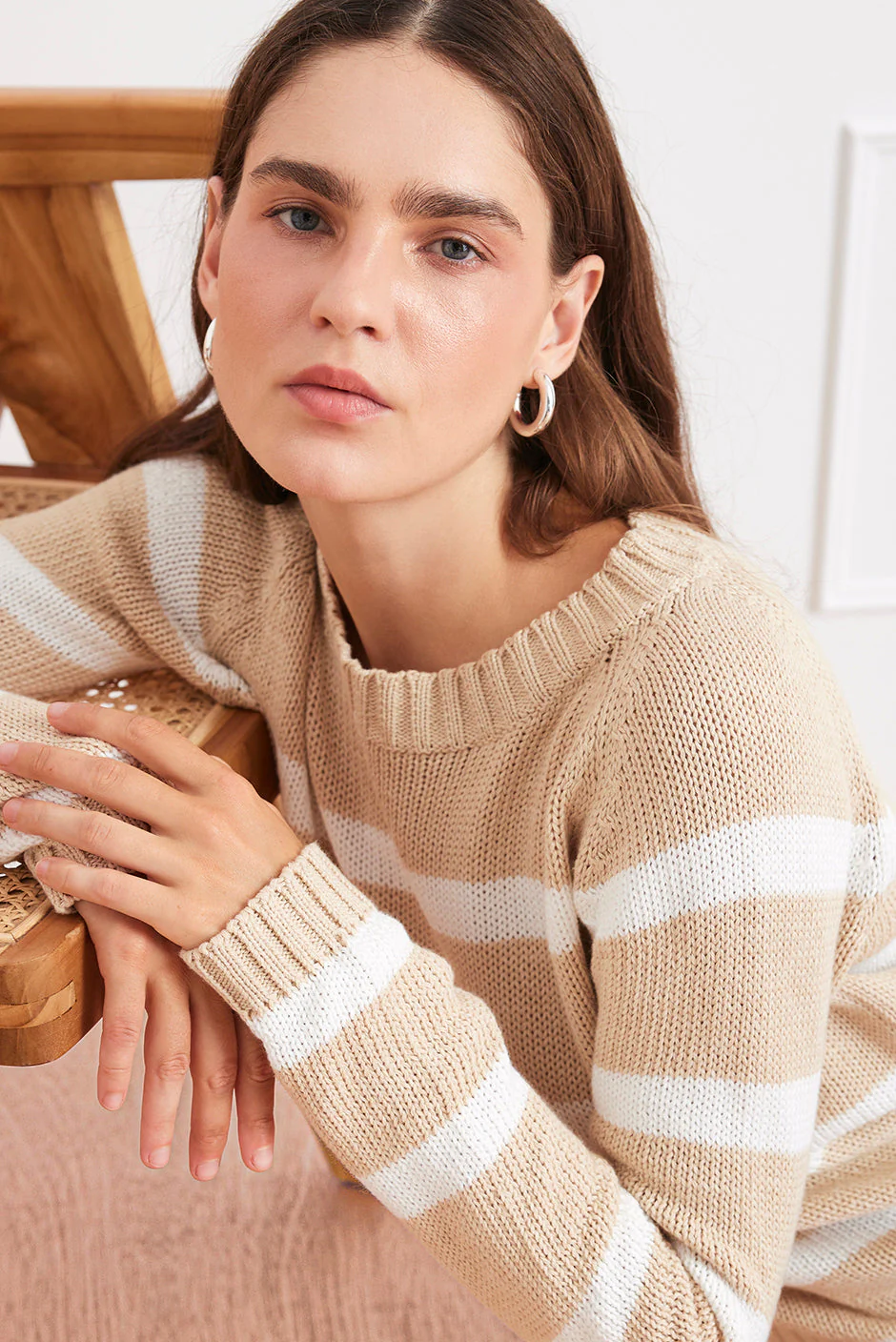 Stripe Sloane Crewneck in Sand Dune - Image 5