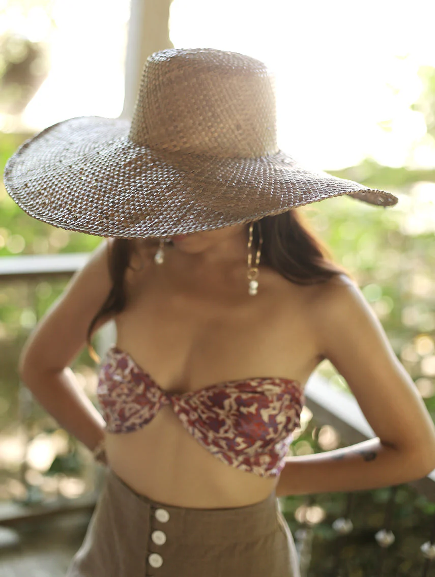 Swasti Wide Round Palm Straw Hat, in Tan Beige - Image 2