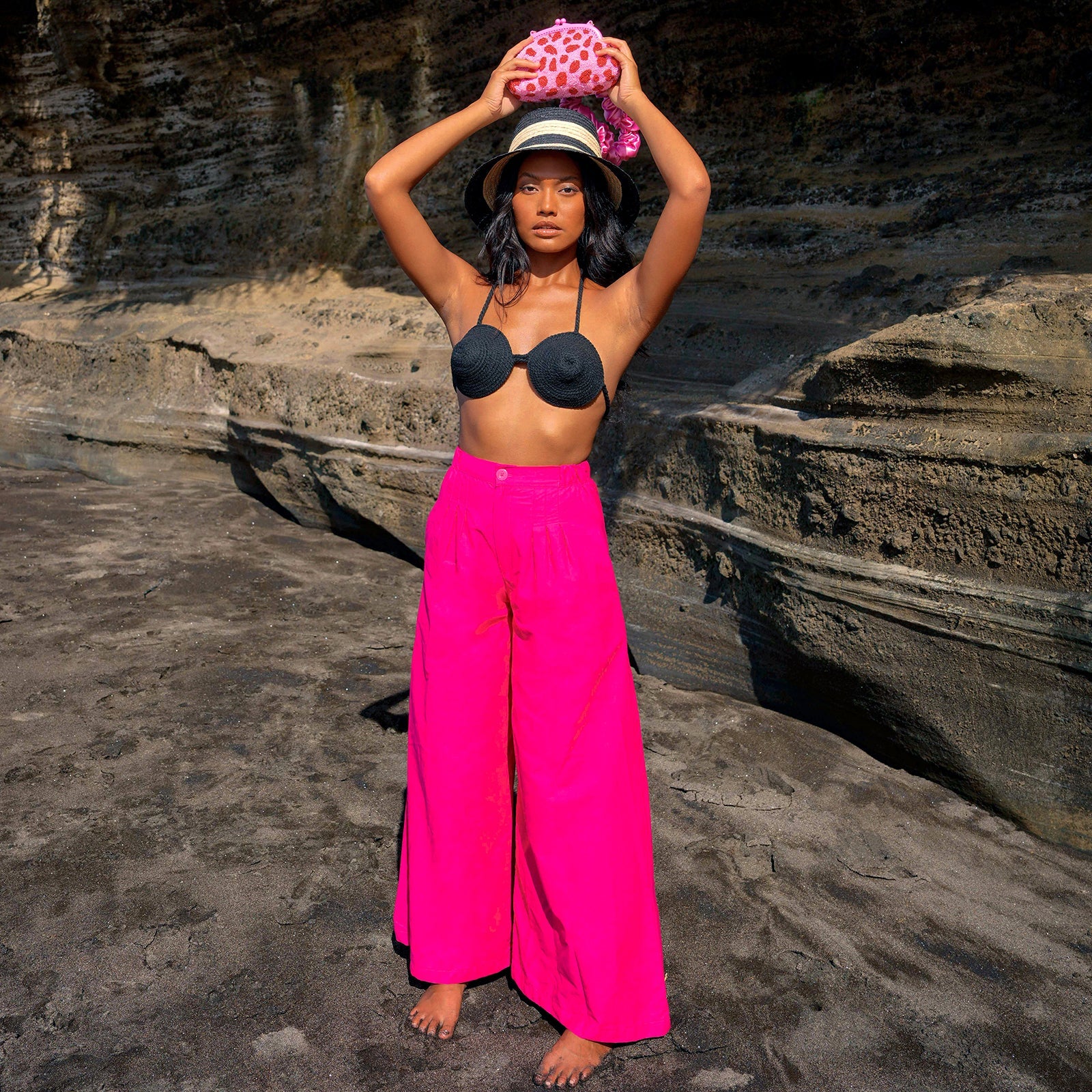 TAYLOR Wide-leg Palazzo Pants In Hot Pink - Image 2