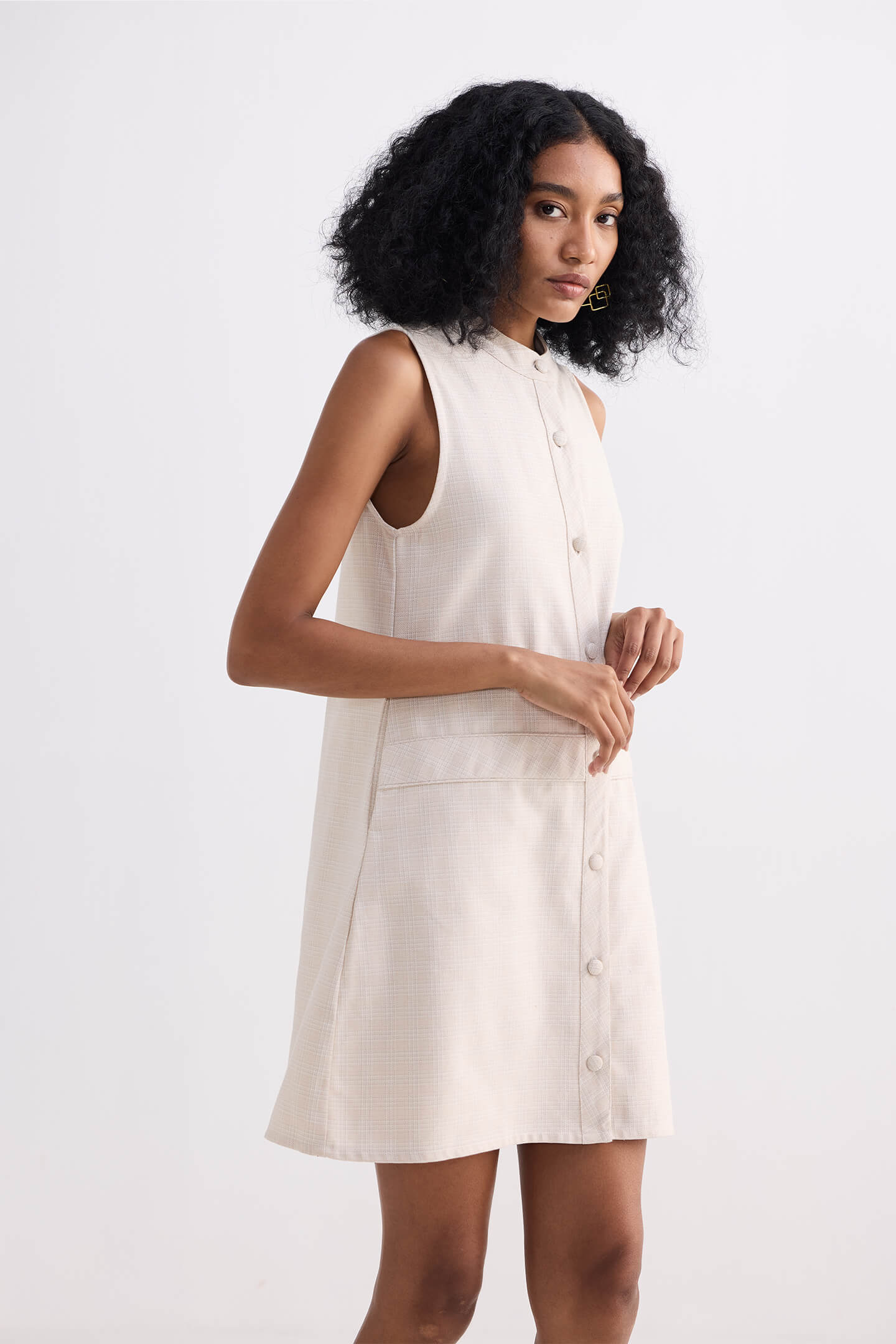 The Cotton Tweed Shift Dress in Cream - Image 10