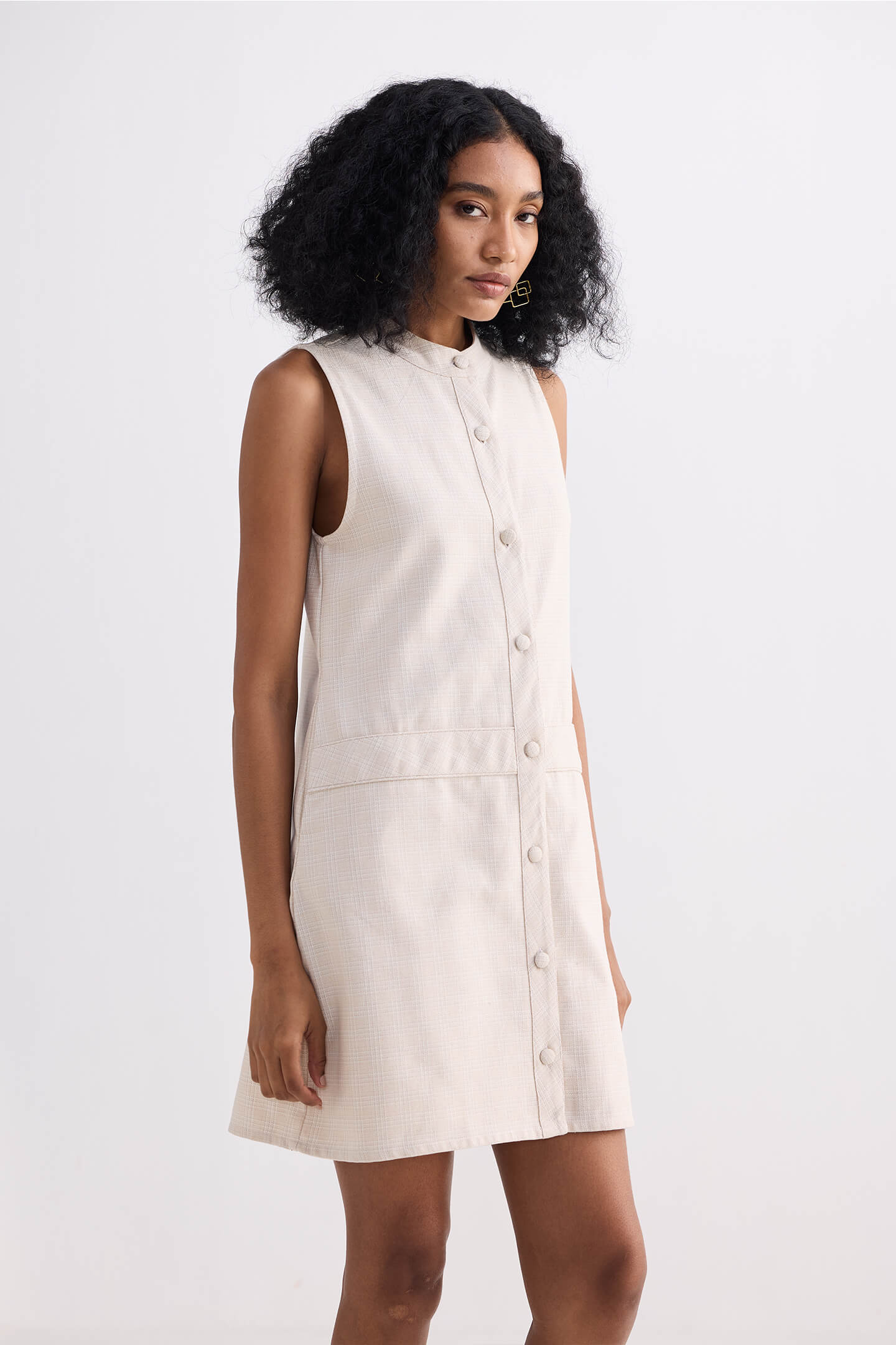 The Cotton Tweed Shift Dress in Cream - Image 9