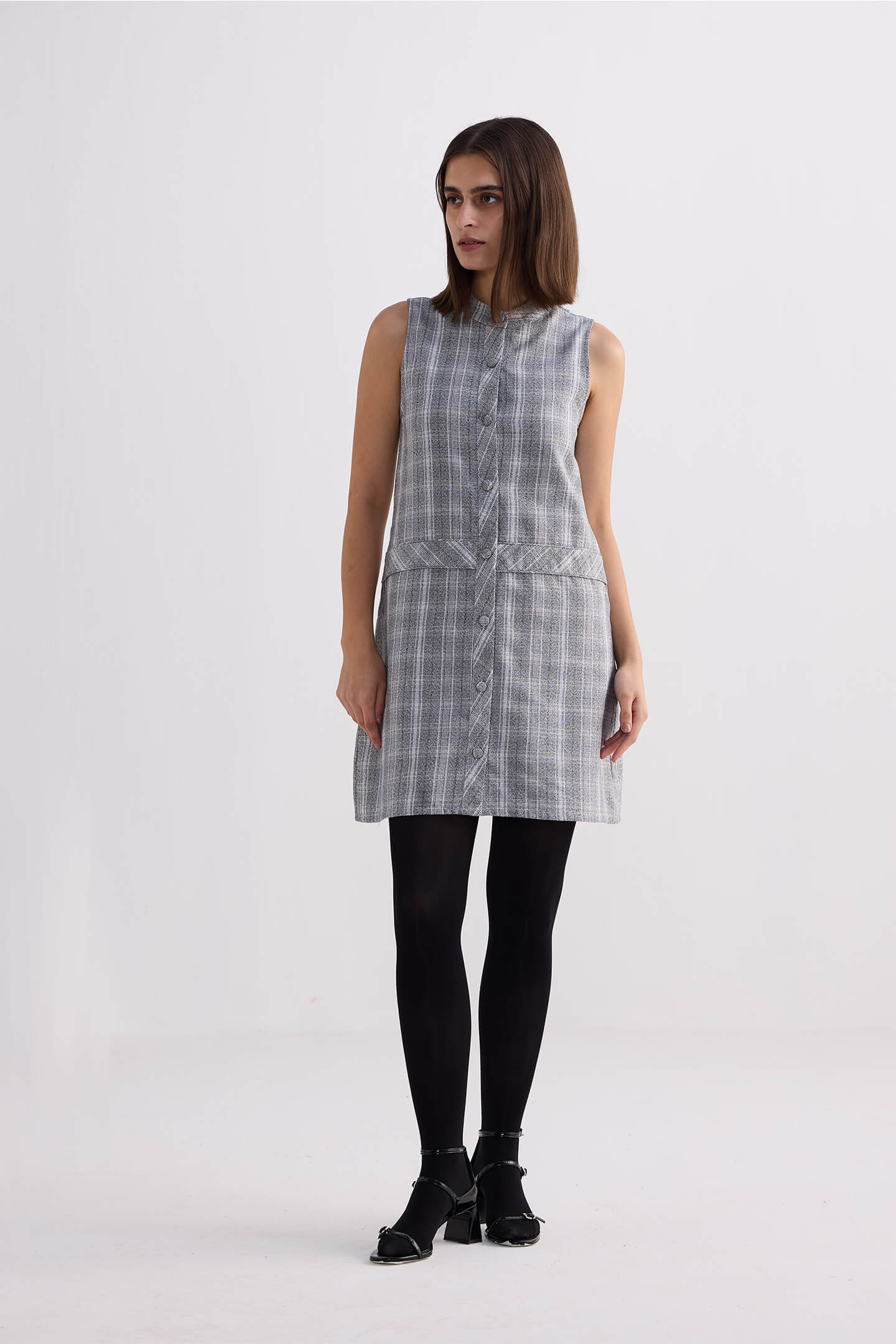 The Cotton Tweed Shift Dress in Grey - Image 8