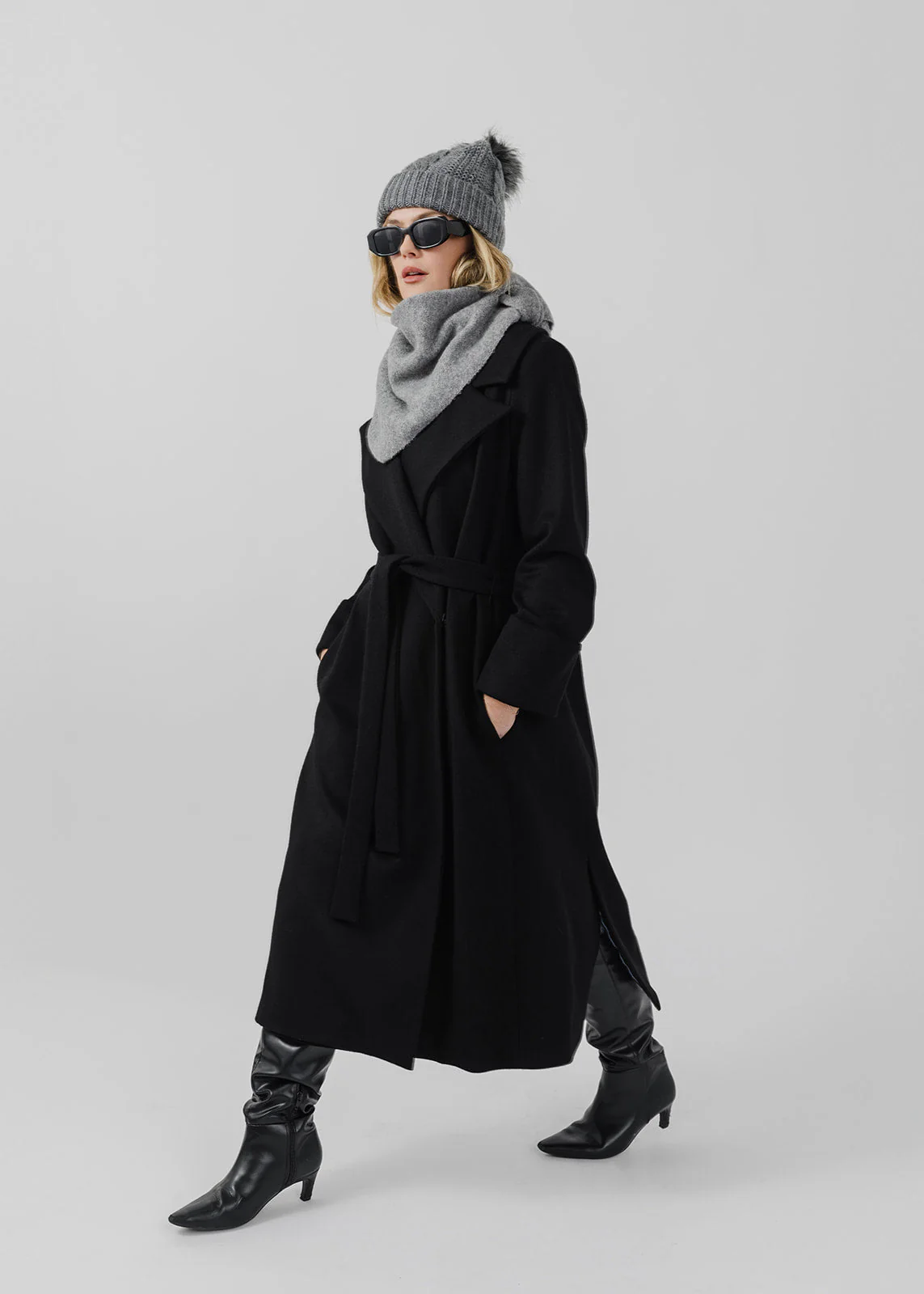 The Dearborn Long Wool Trench Coat - Black - Image 3