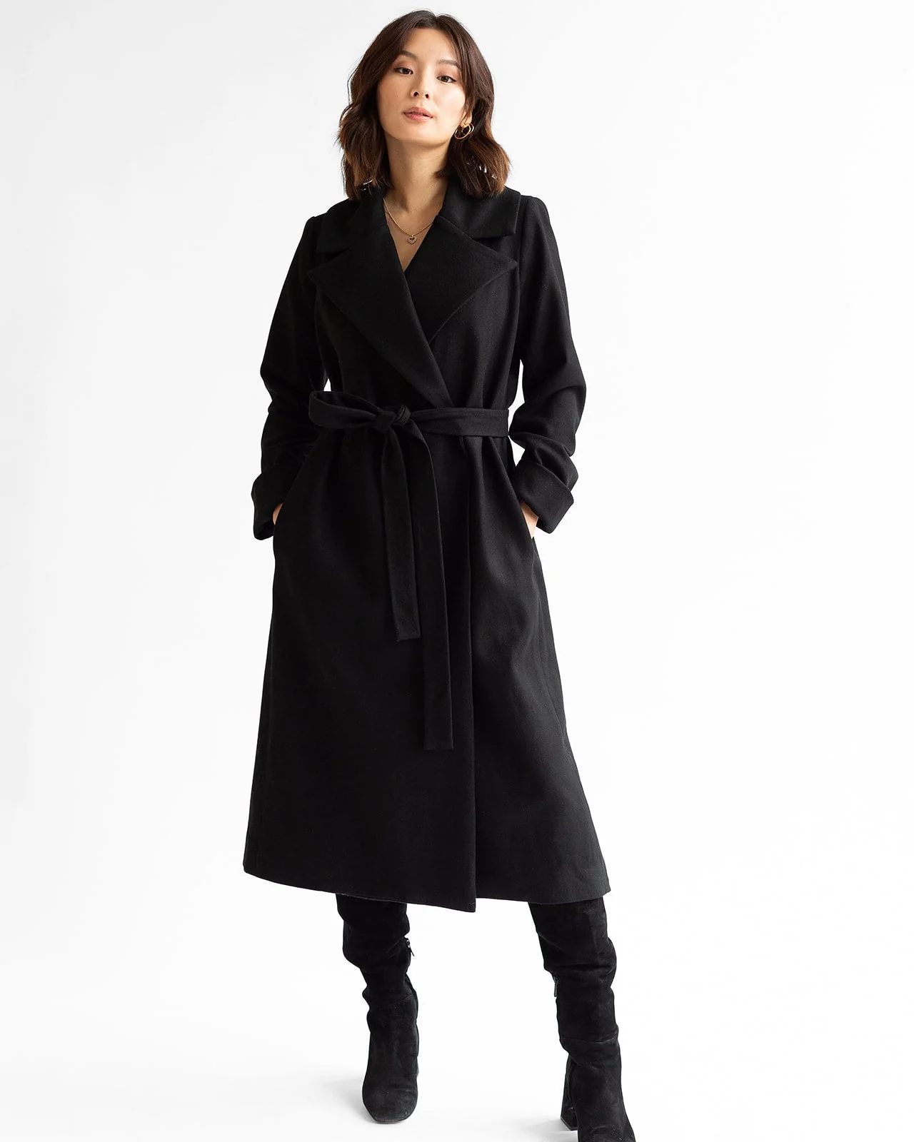 The Dearborn Long Wool Trench Coat - Black - Image 5