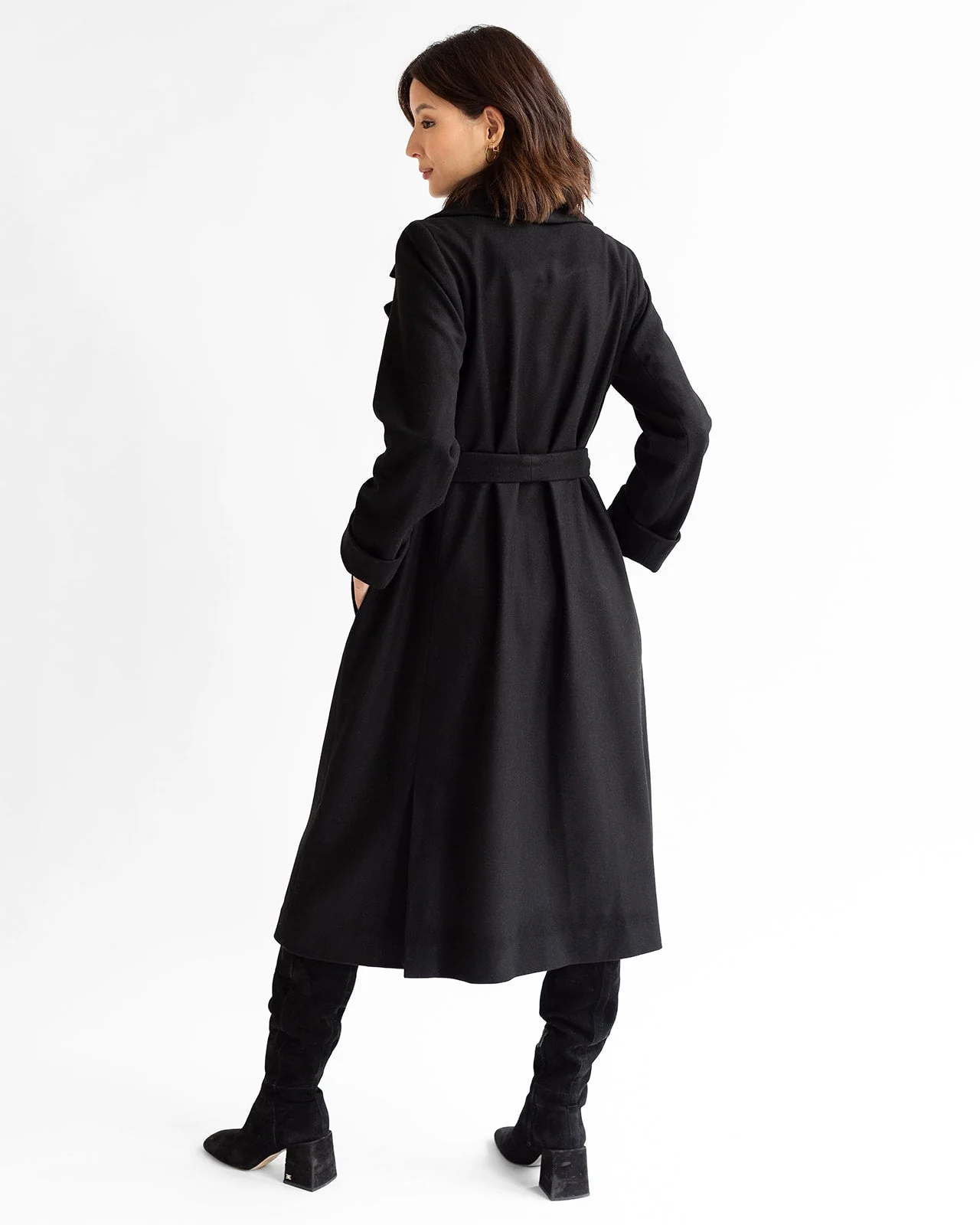 The Dearborn Long Wool Trench Coat - Black - Image 6
