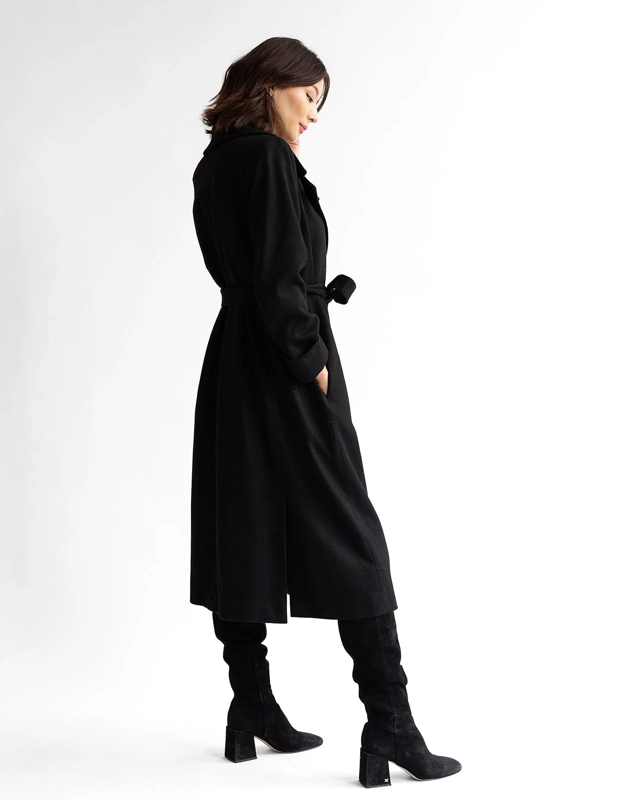 The Dearborn Long Wool Trench Coat - Black - Image 7