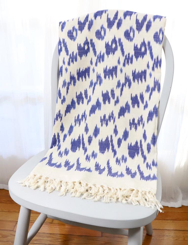 Throw Blanket in Blue Ikat - Image 2