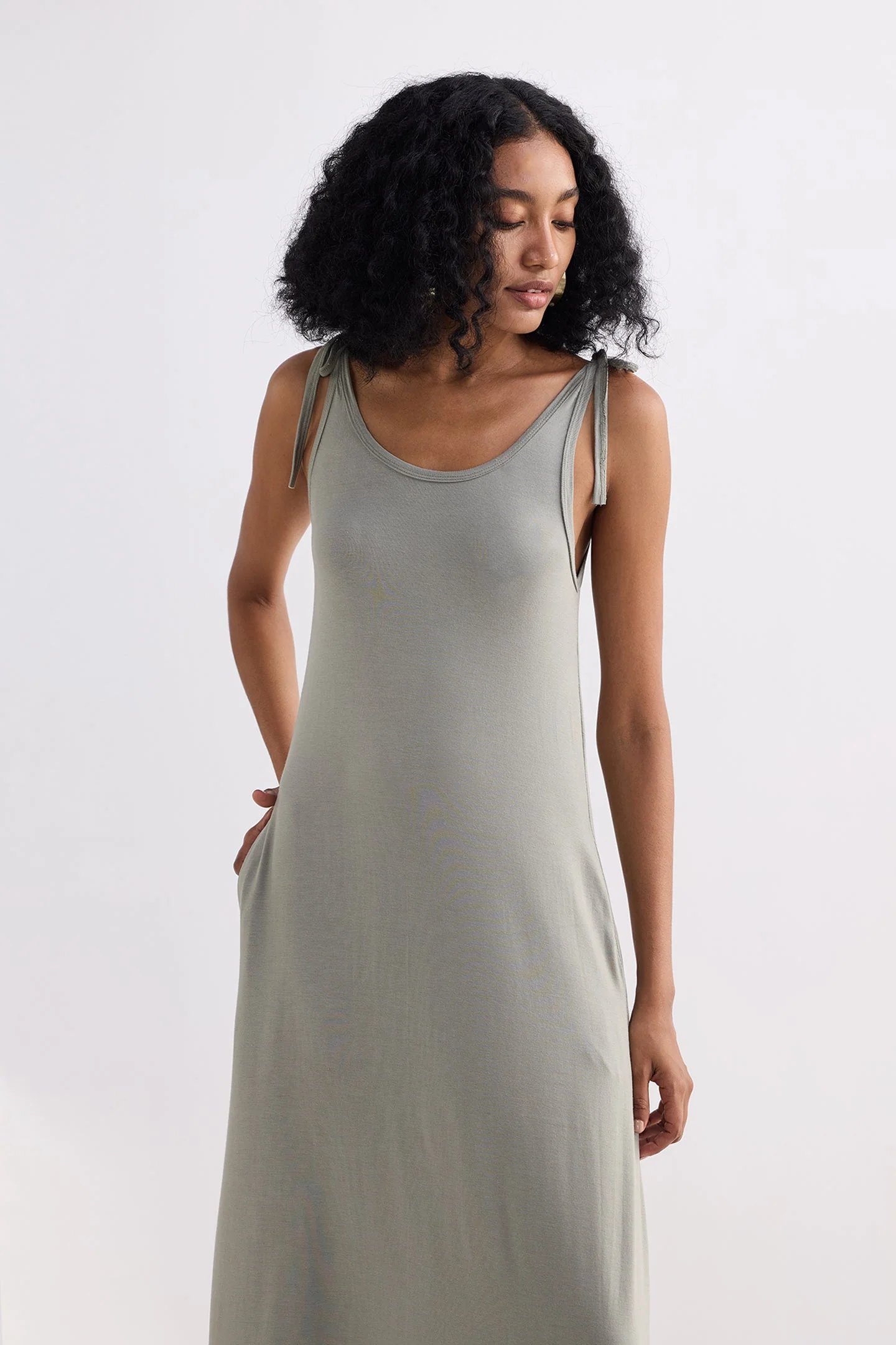 Tie-Detail Maxi Dress in Light Olive - Image 10