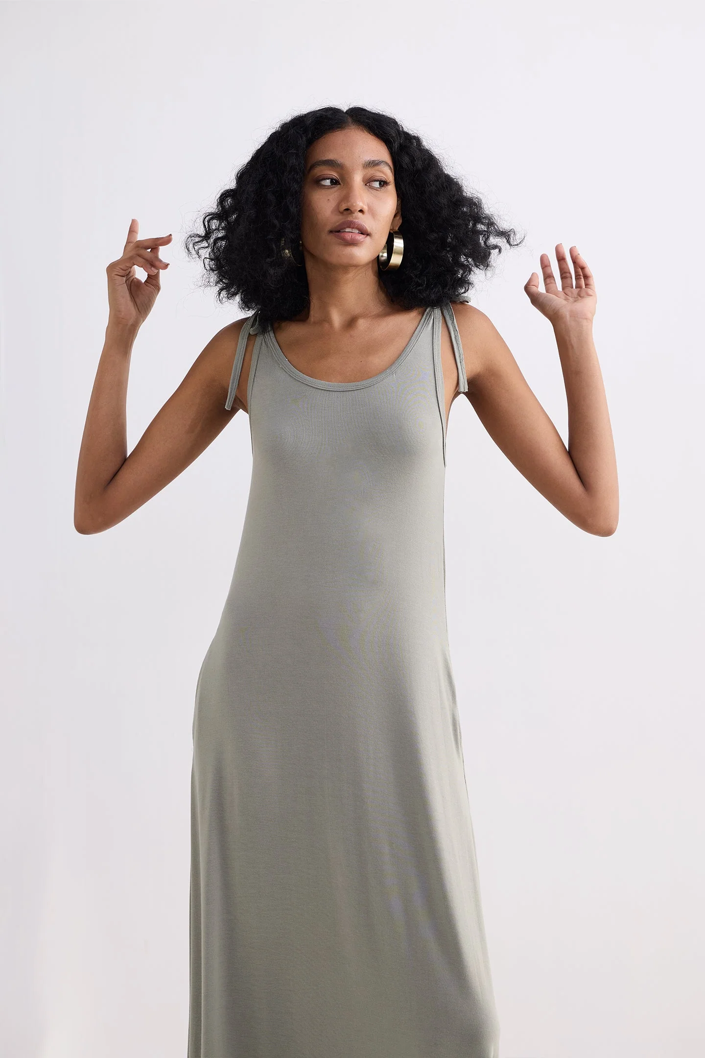 Tie-Detail Maxi Dress in Light Olive - Image 11