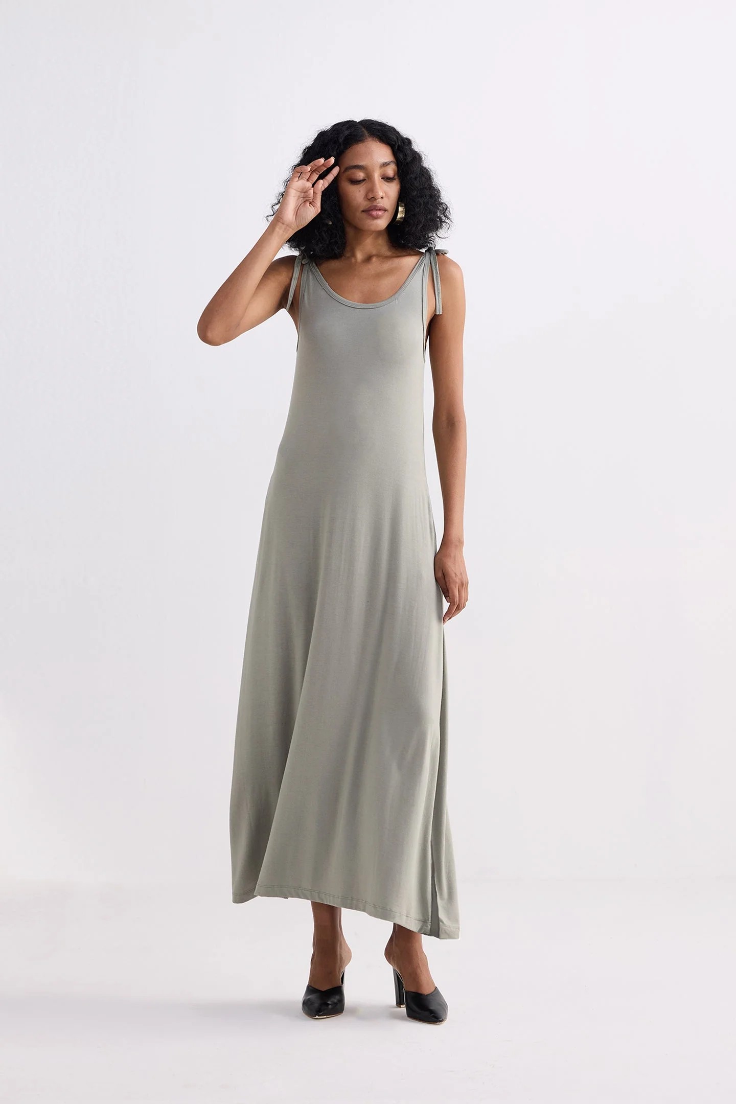 Tie-Detail Maxi Dress in Light Olive - Image 12