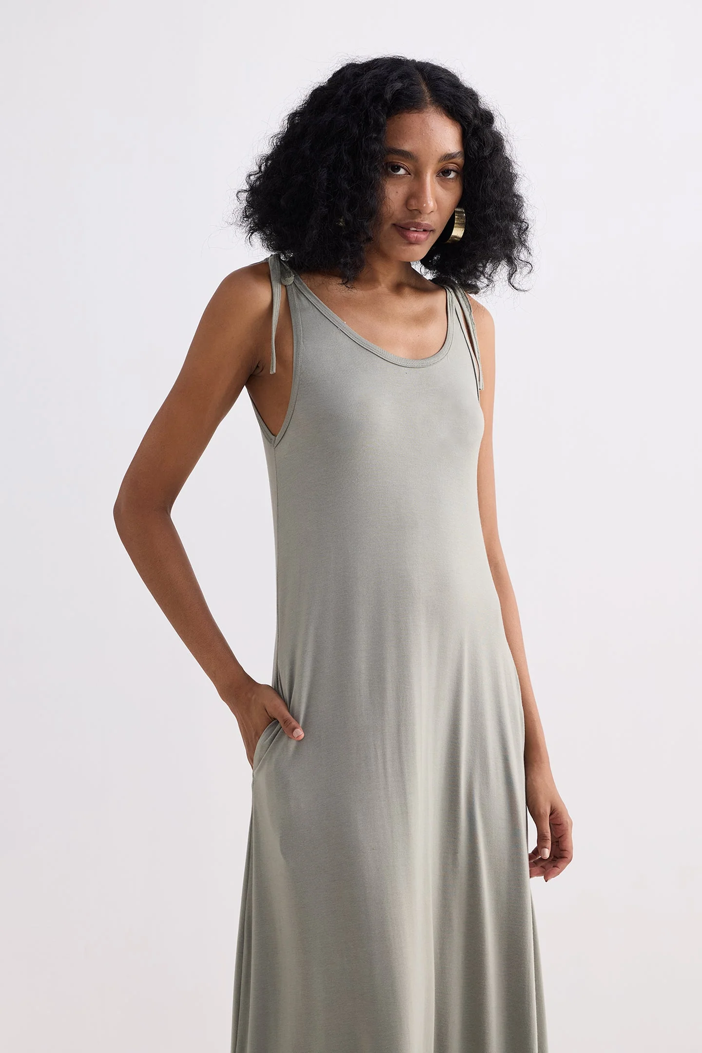 Tie-Detail Maxi Dress in Light Olive - Image 14