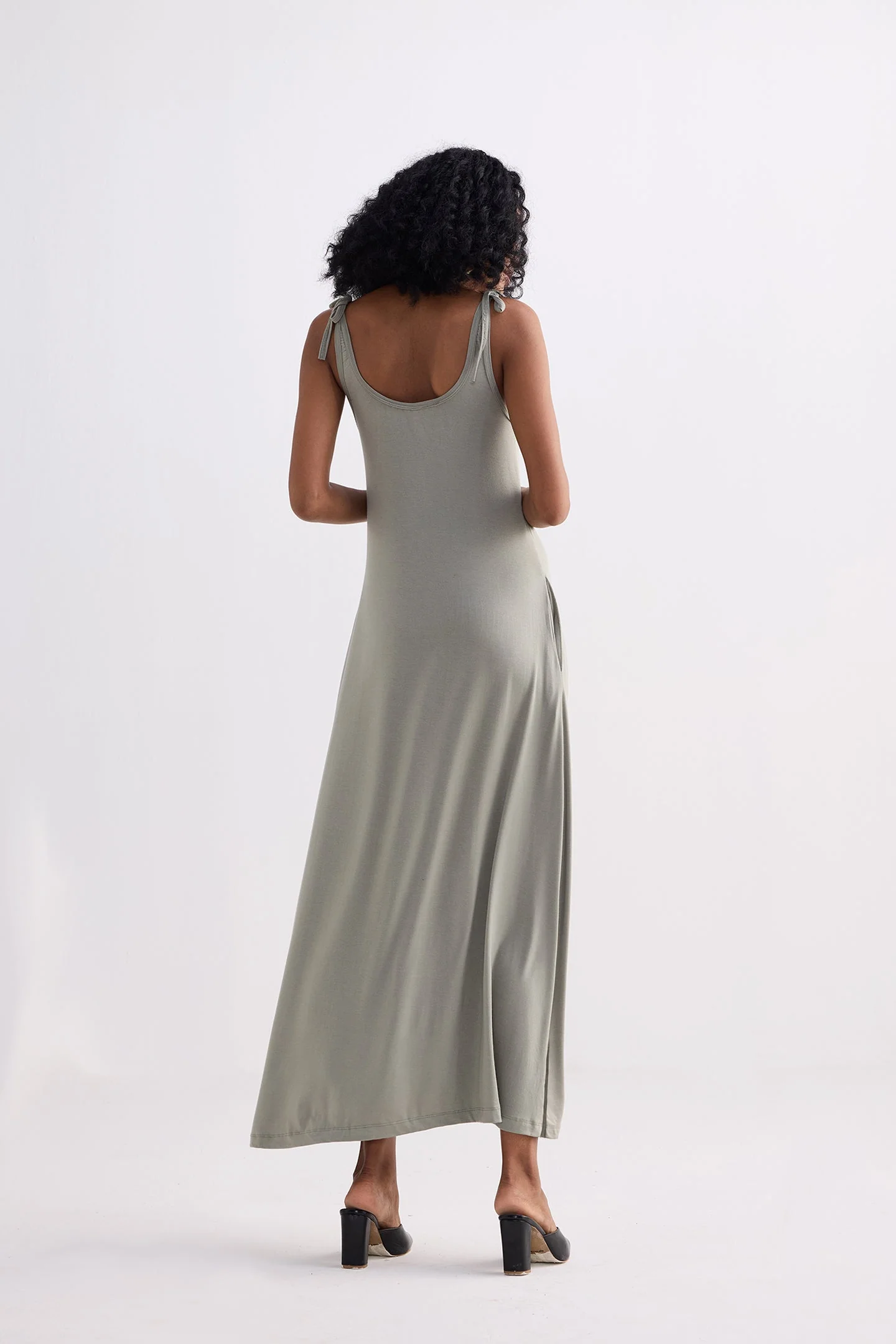 Tie-Detail Maxi Dress in Light Olive - Image 2
