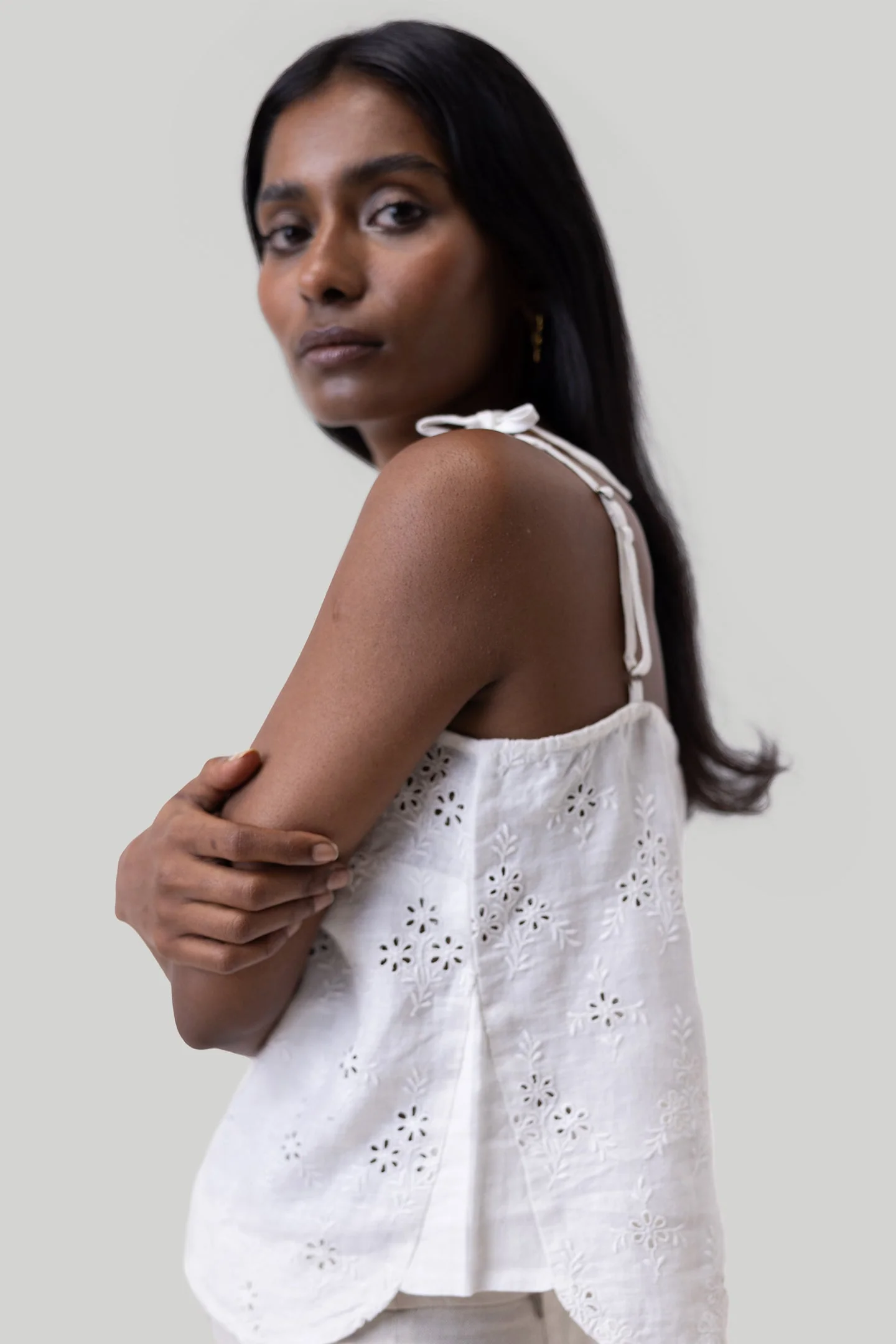 Tie-up Camisole in White Embroidery - Image 3