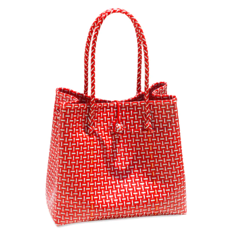 TOKO Recycled Woven Tote Bag, in Red & White - Image 2
