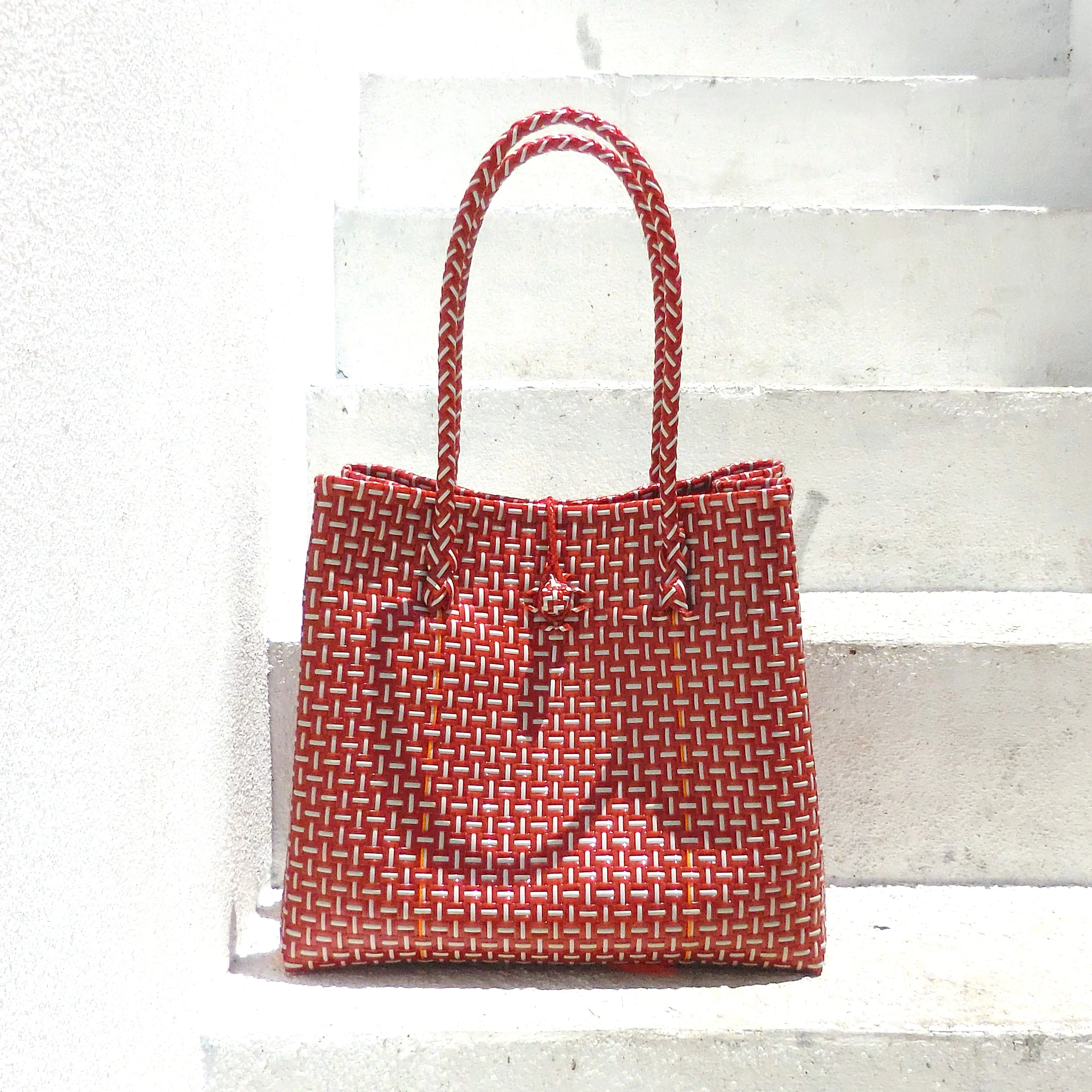 TOKO Recycled Woven Tote Bag, in Red & White - Image 4