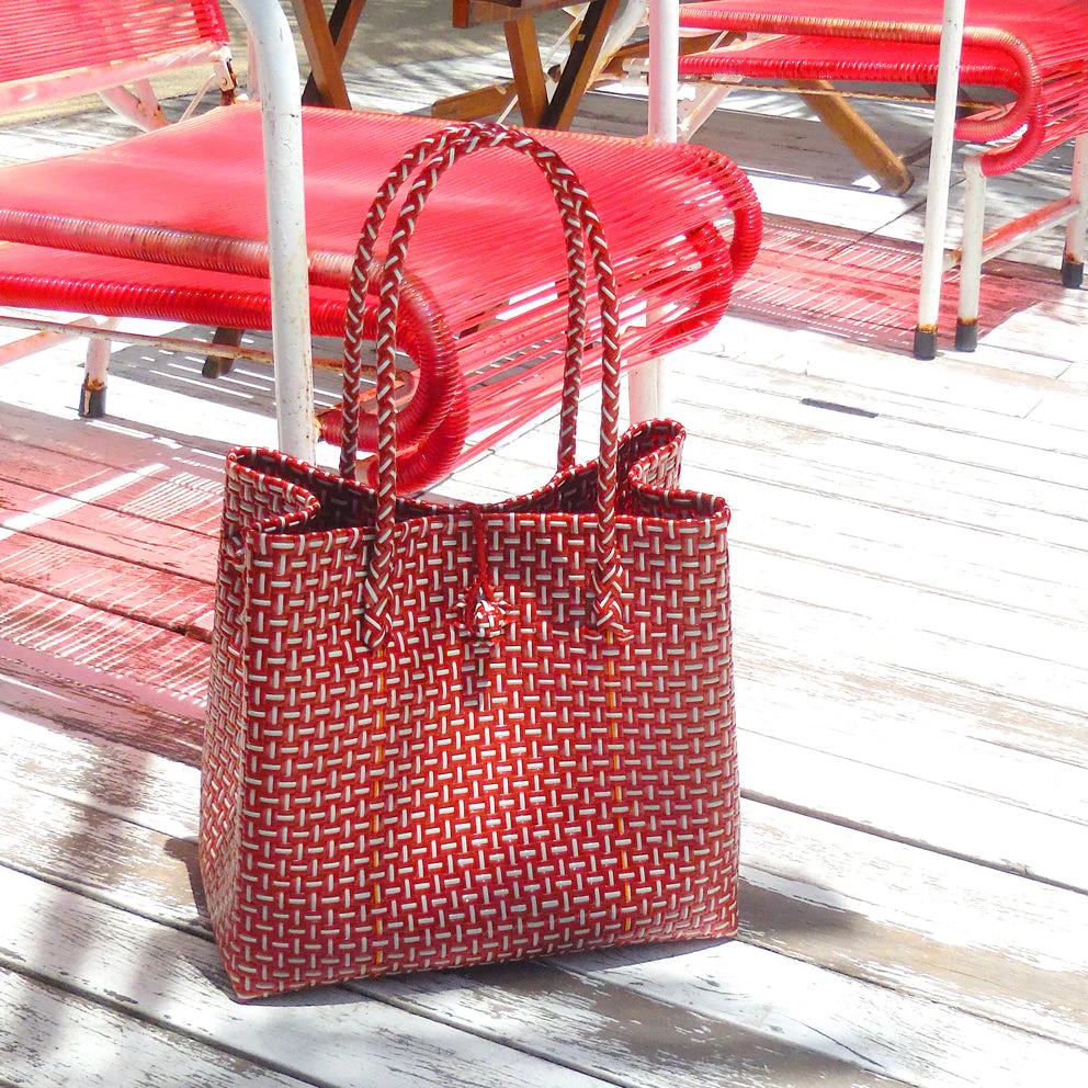 TOKO Recycled Woven Tote Bag, in Red & White - Image 5