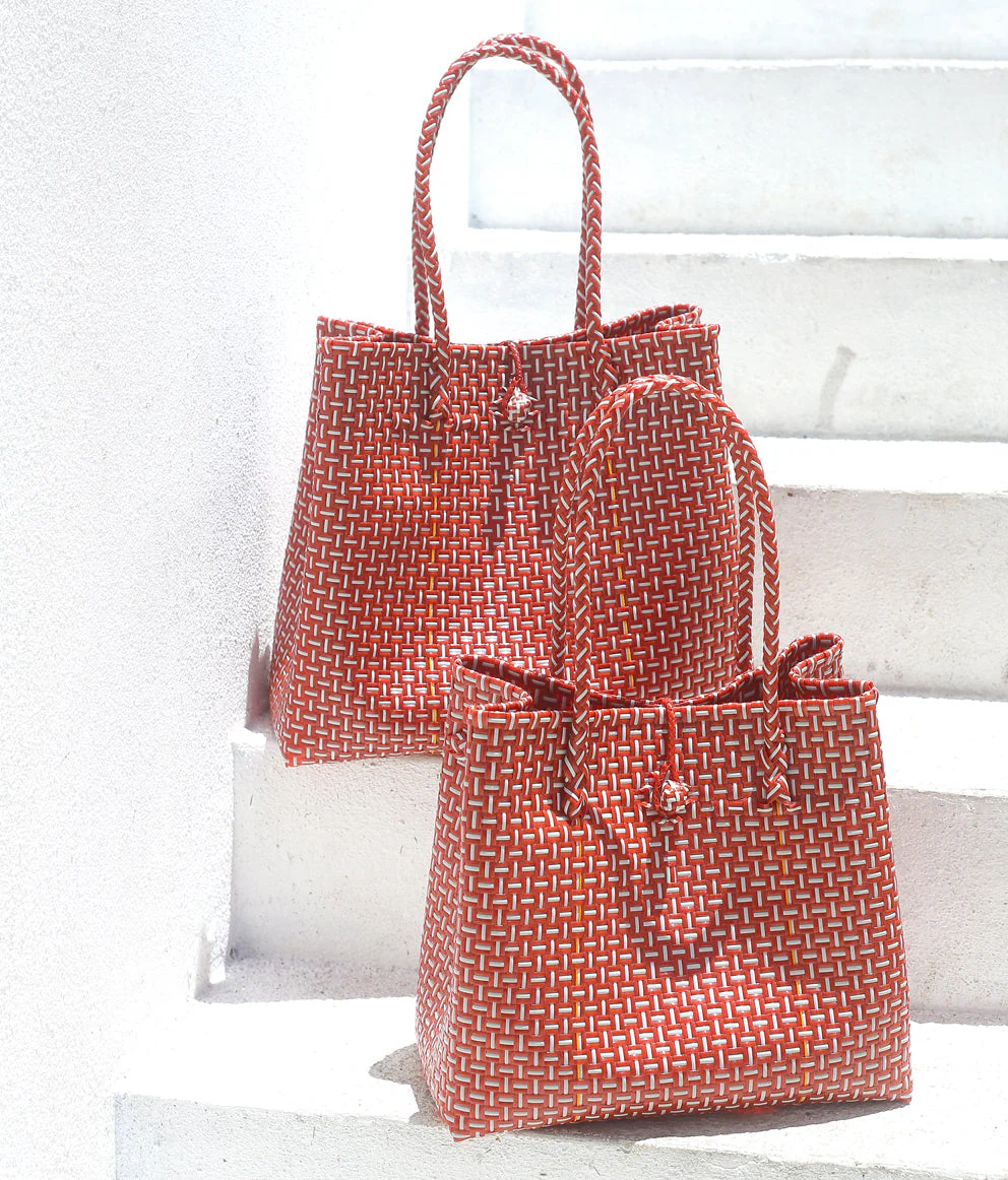 TOKO Recycled Woven Tote Bag, in Red & White - Image 6