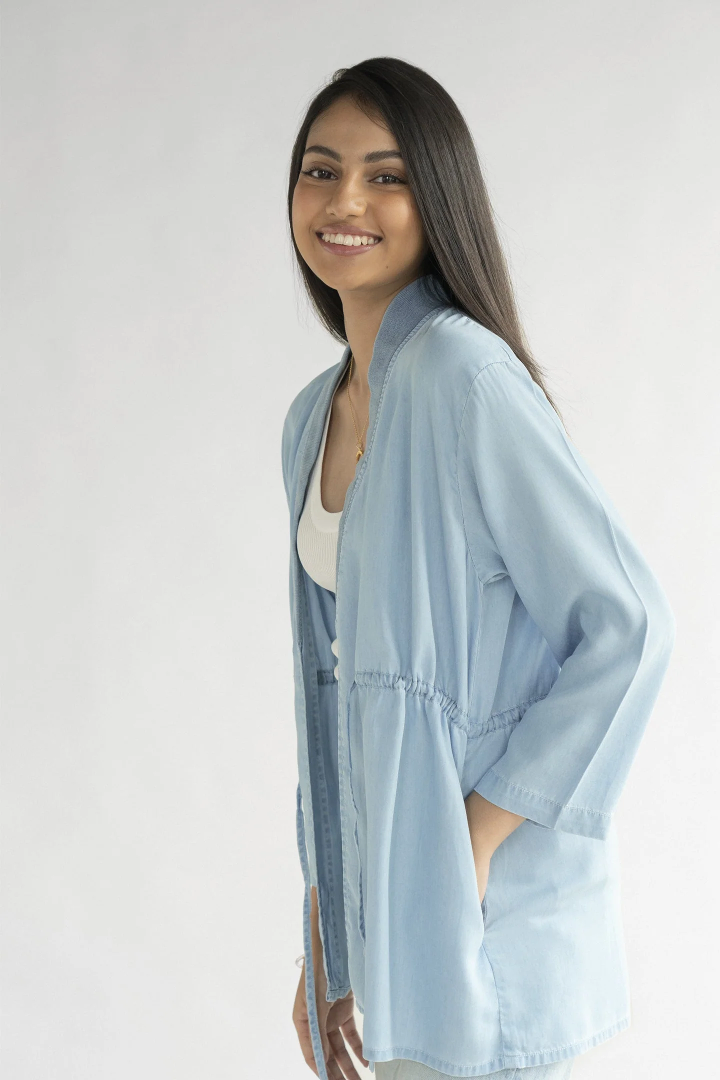 Travel Light Denim Jacket in Ocean Blue - Image 6