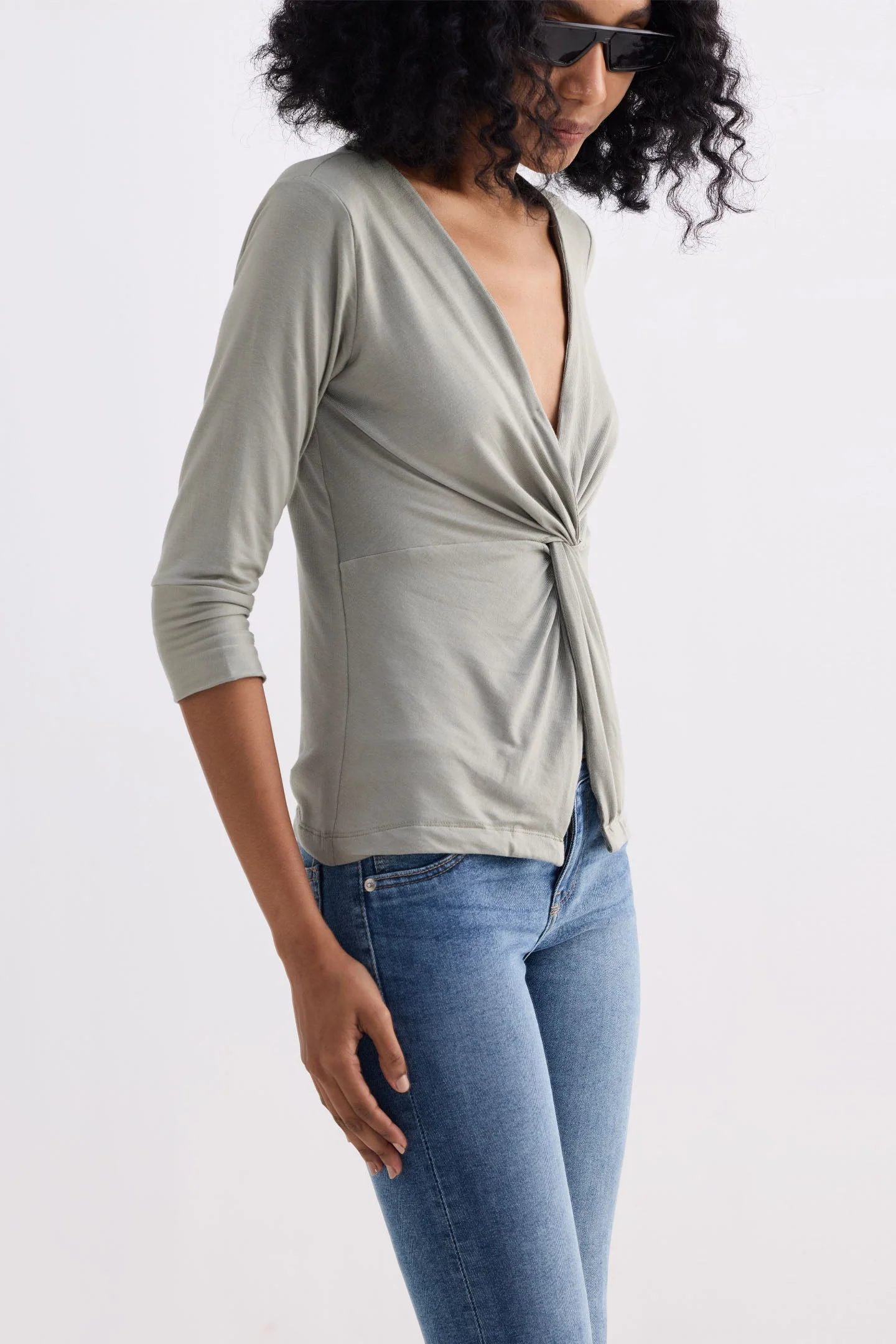 Twist Front Knit Shirt in Light Olive - Image 10