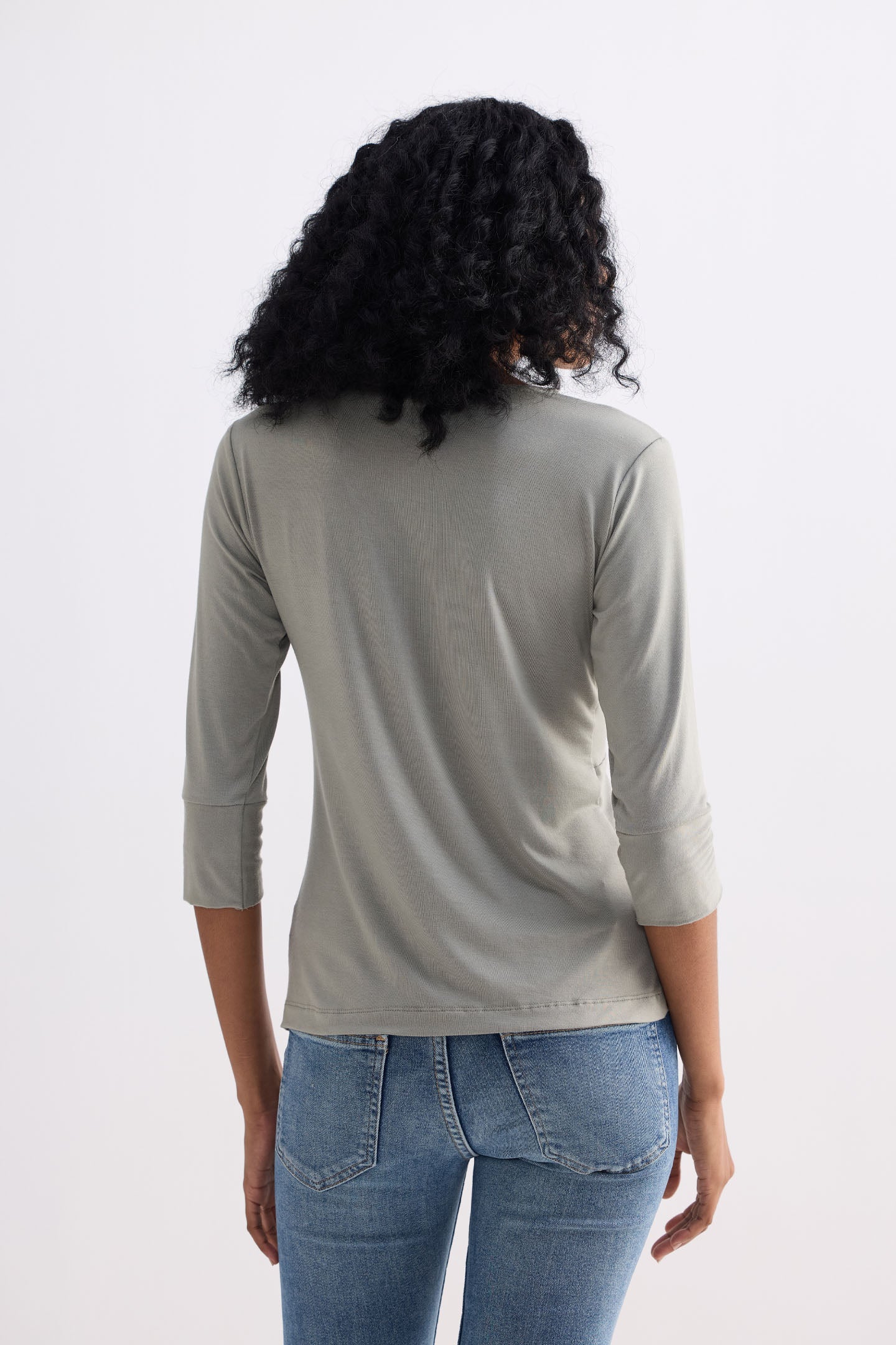 Twist Front Knit Shirt in Light Olive - Image 2