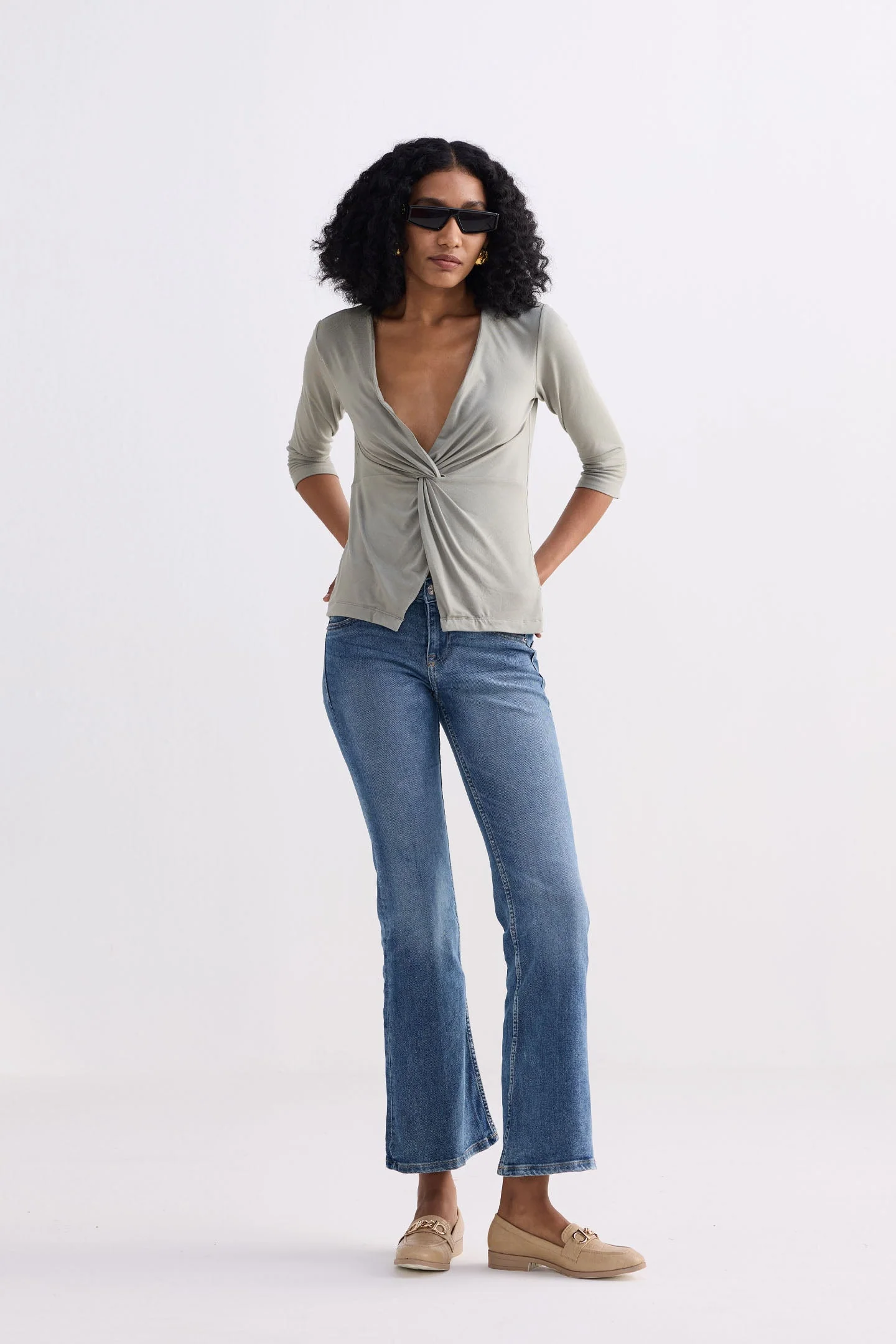Twist Front Knit Shirt in Light Olive - Image 6
