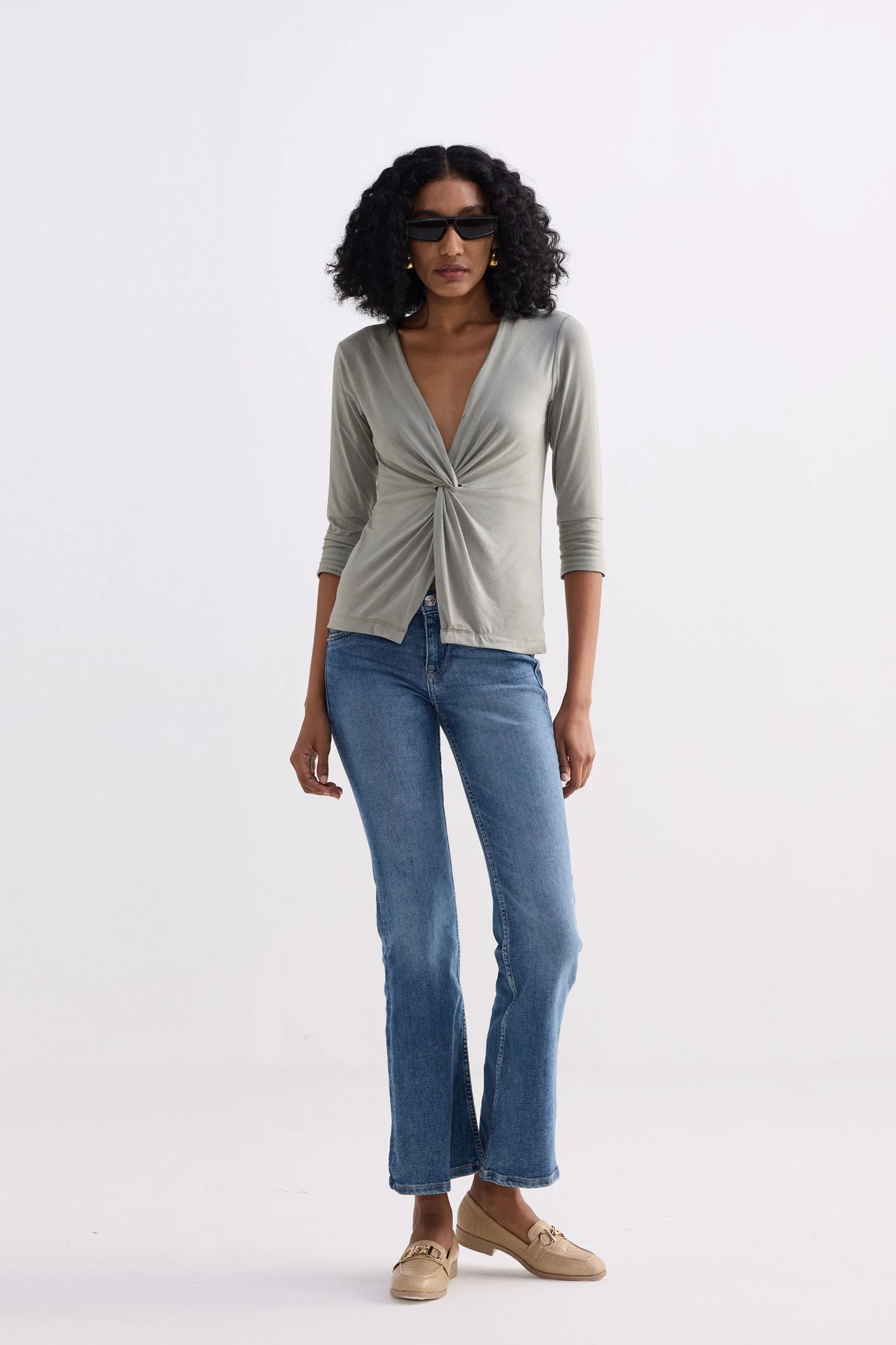 Twist Front Knit Shirt in Light Olive - Image 7