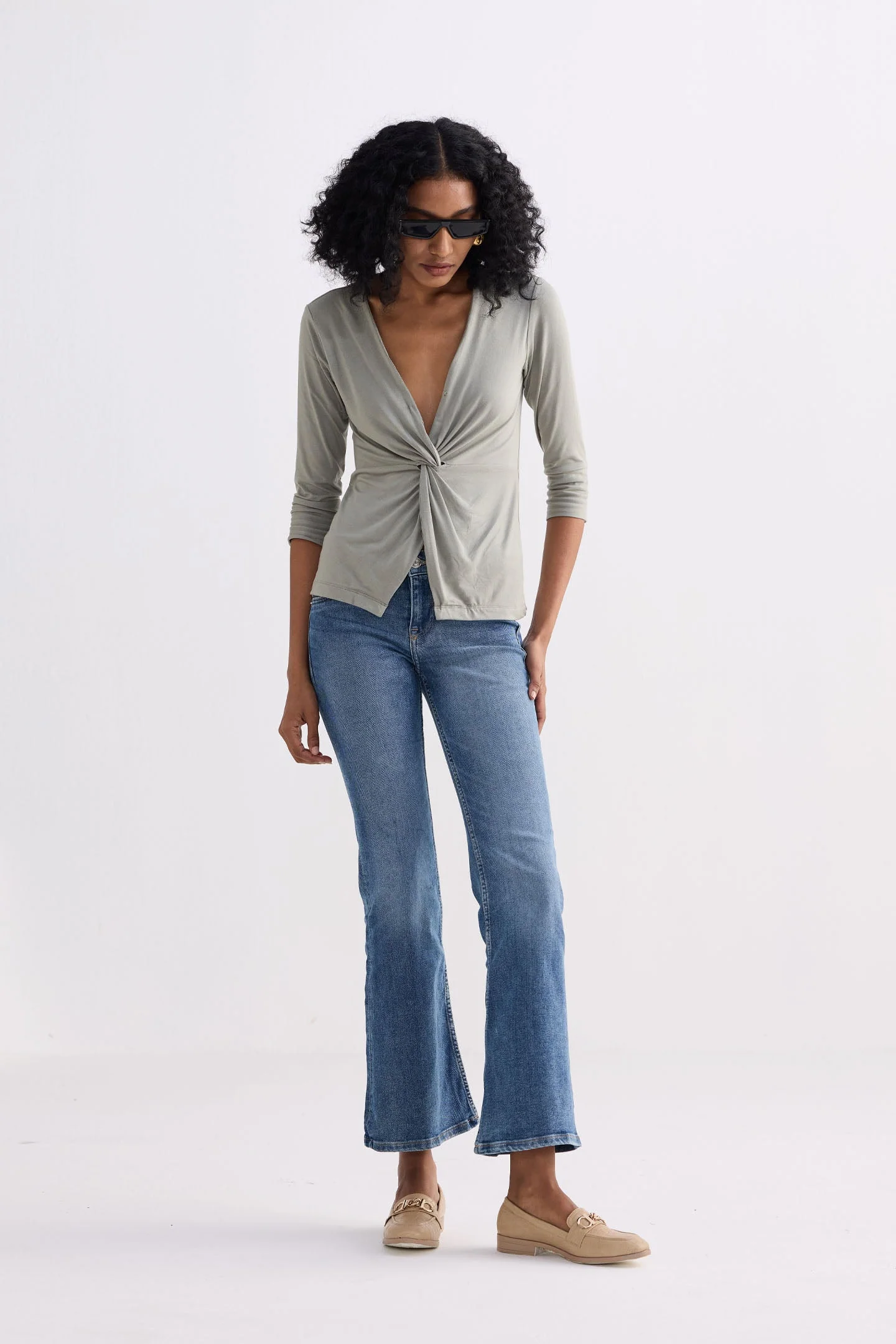 Twist Front Knit Shirt in Light Olive - Image 8