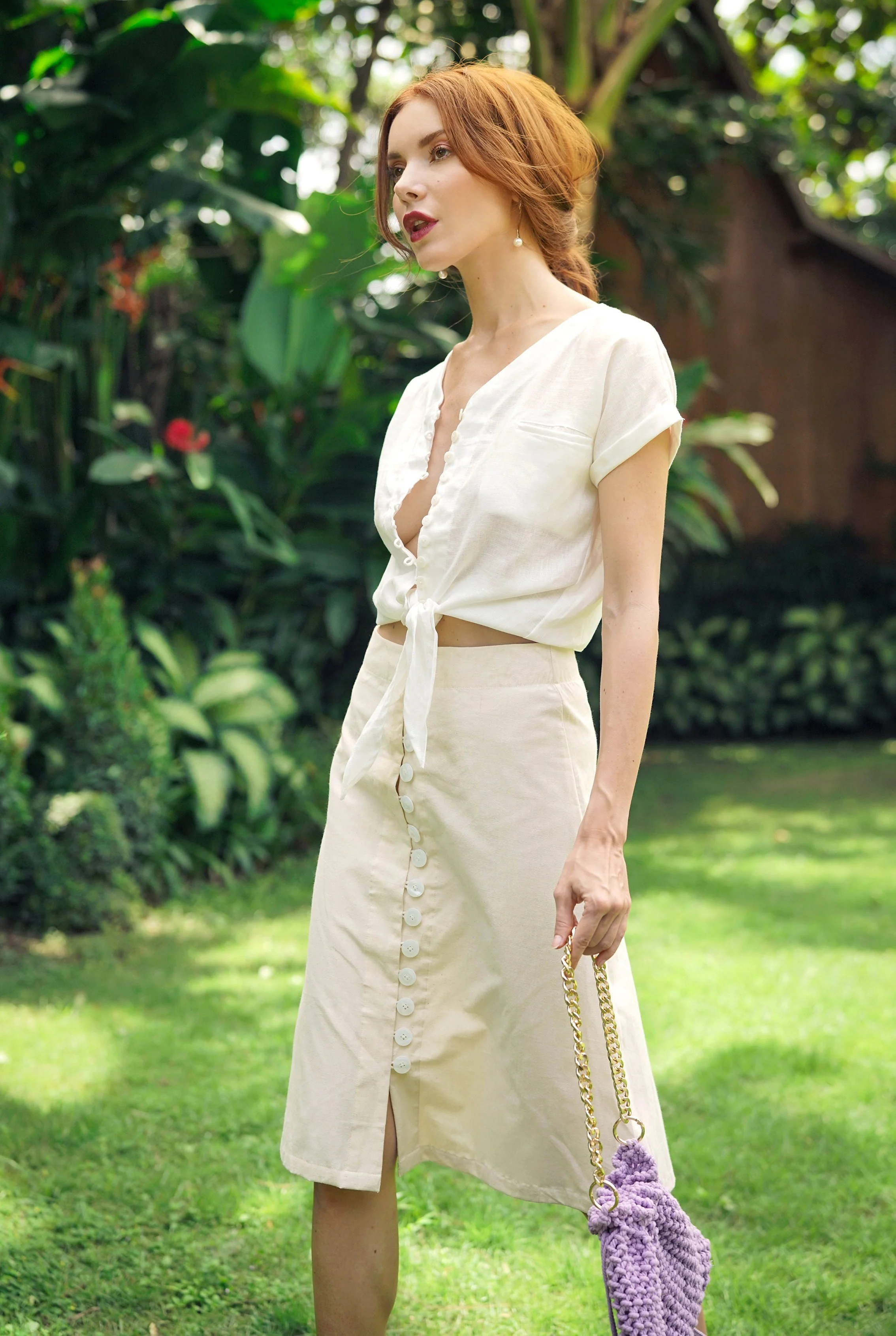 ULURU Button-down Skirt In Off-white - Image 3