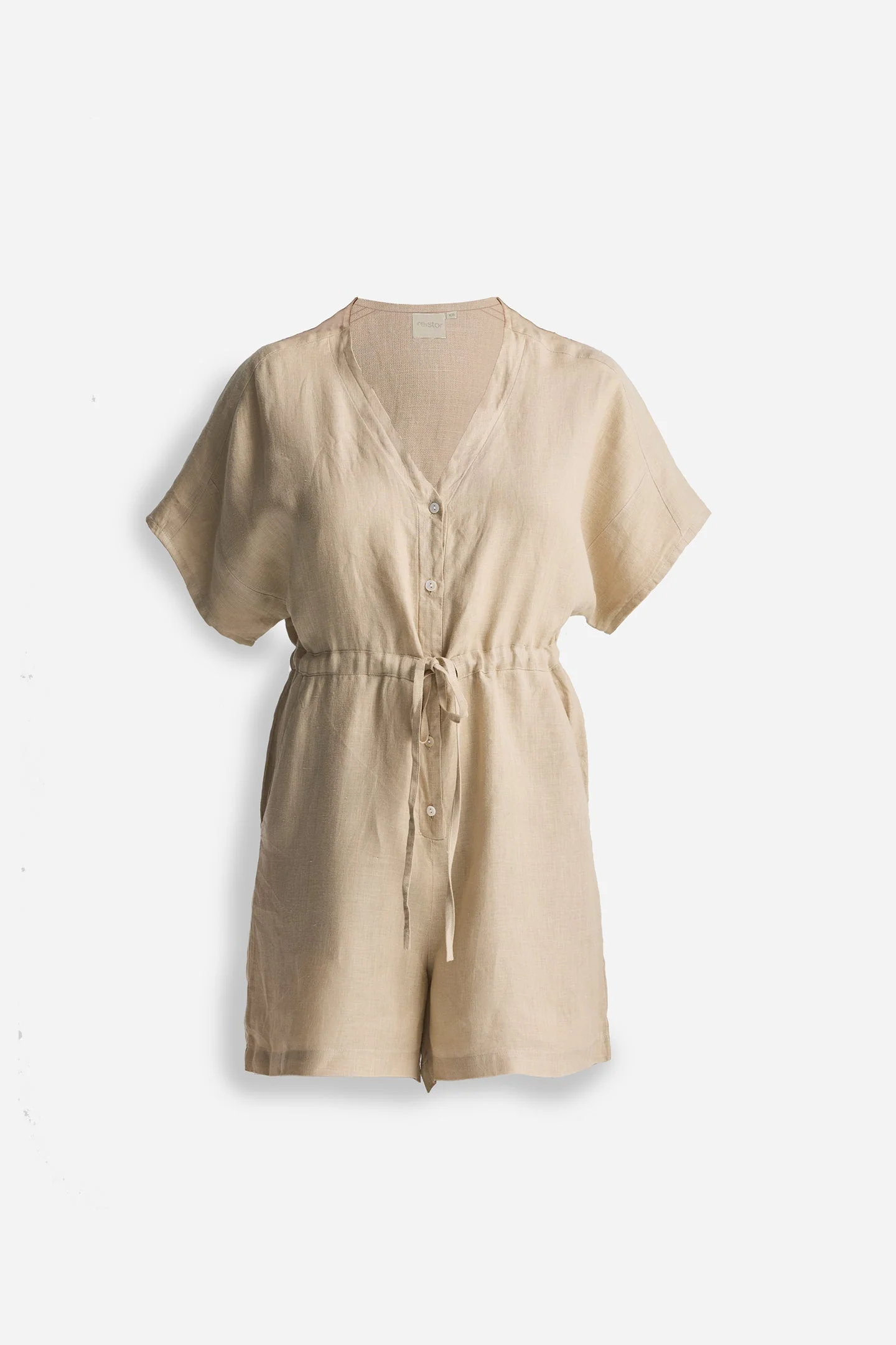 V neck Drawstring Romper in Neutral Beige - Image 6