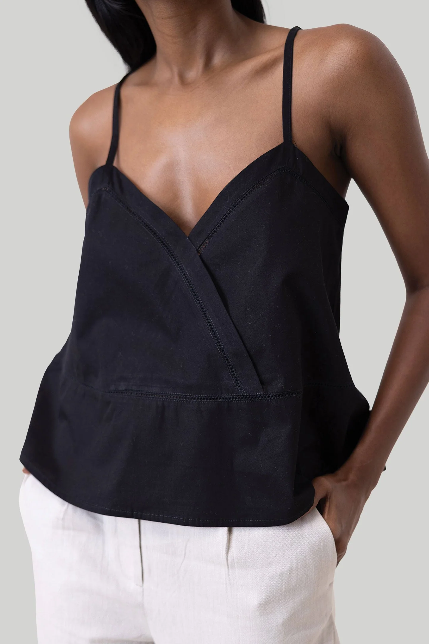 V-neck Lace Camisole in Black - Image 3