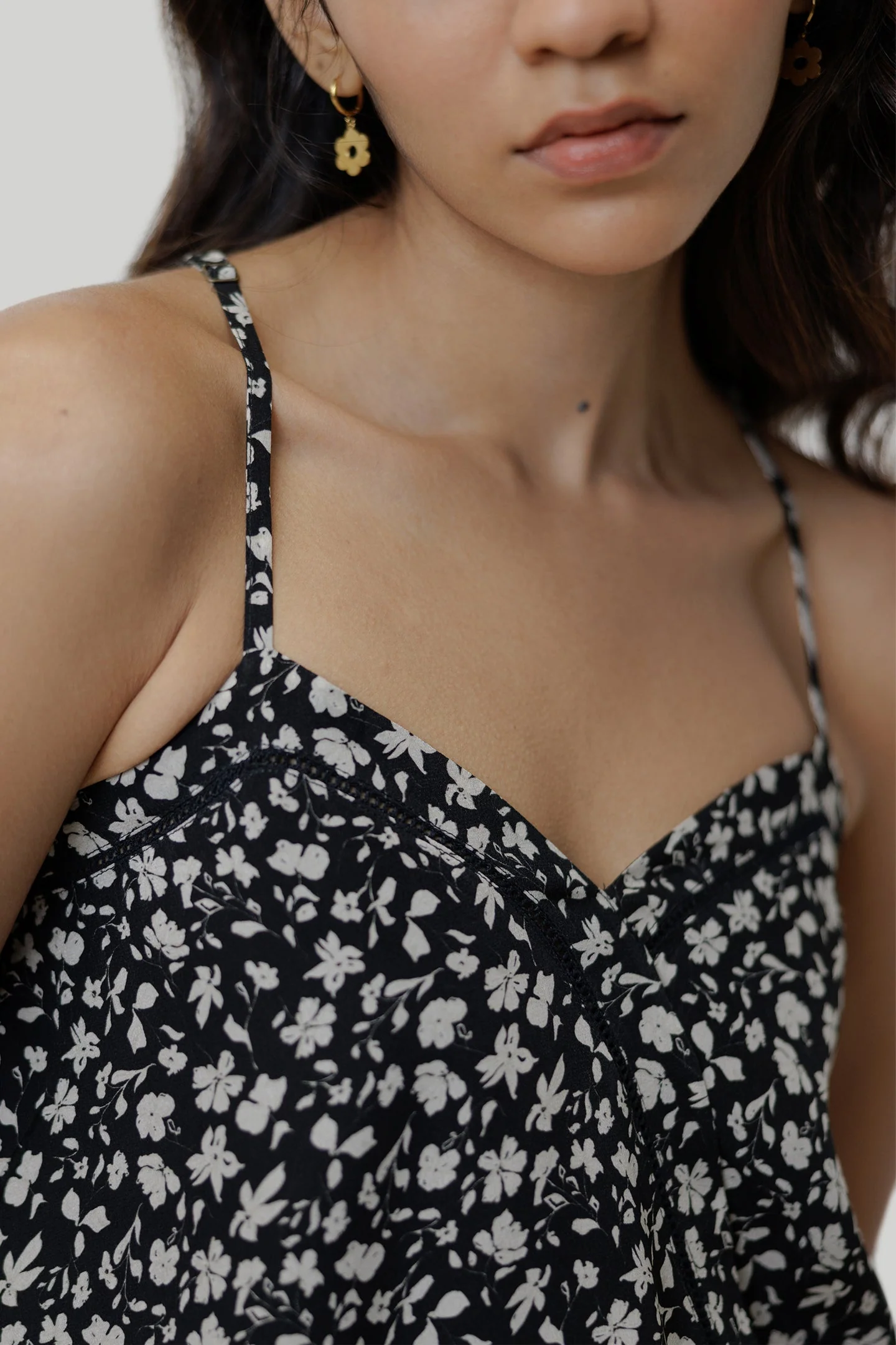 V-neck Lace Camisole in Black Florals - Image 4