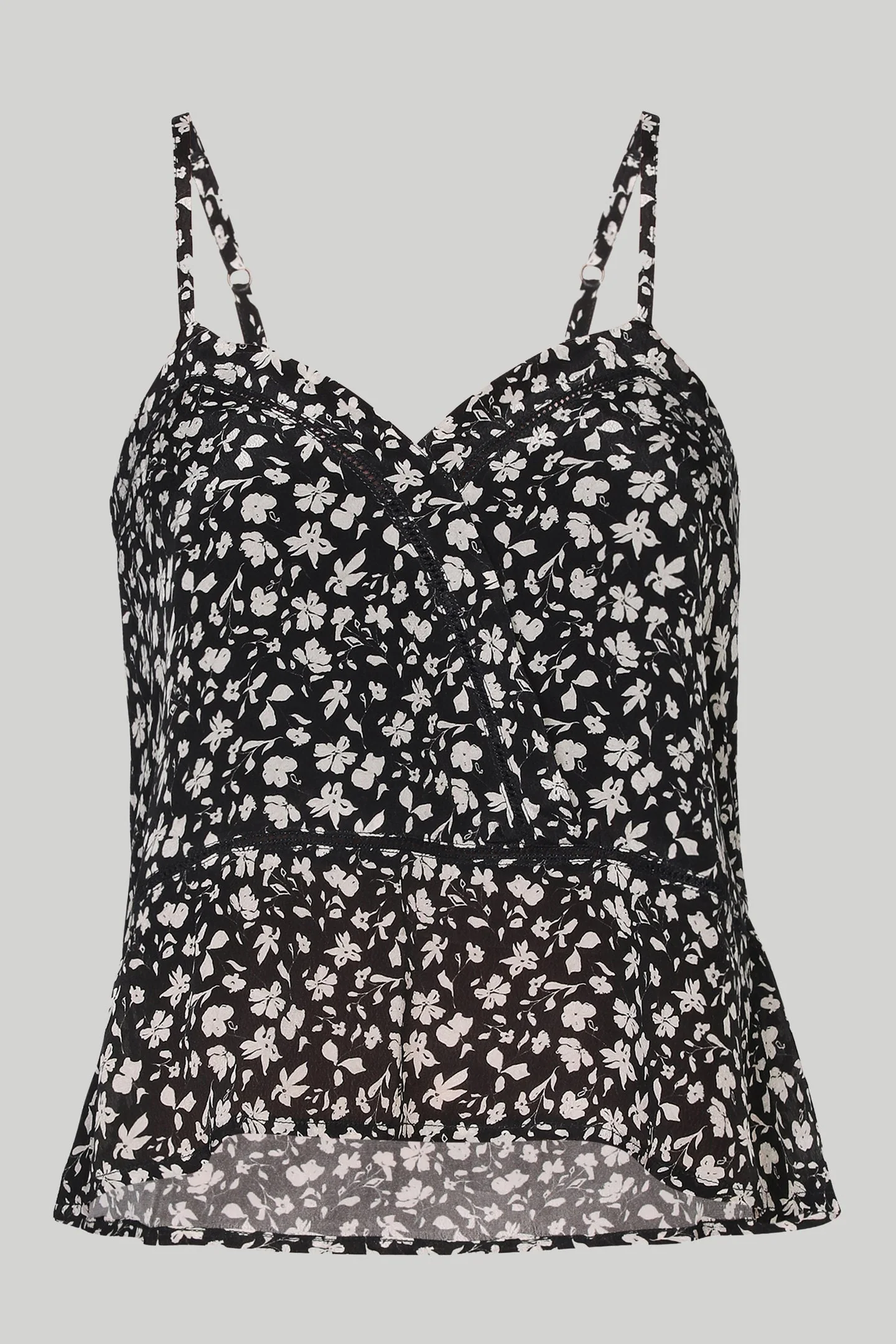 V-neck Lace Camisole in Black Florals - Image 6