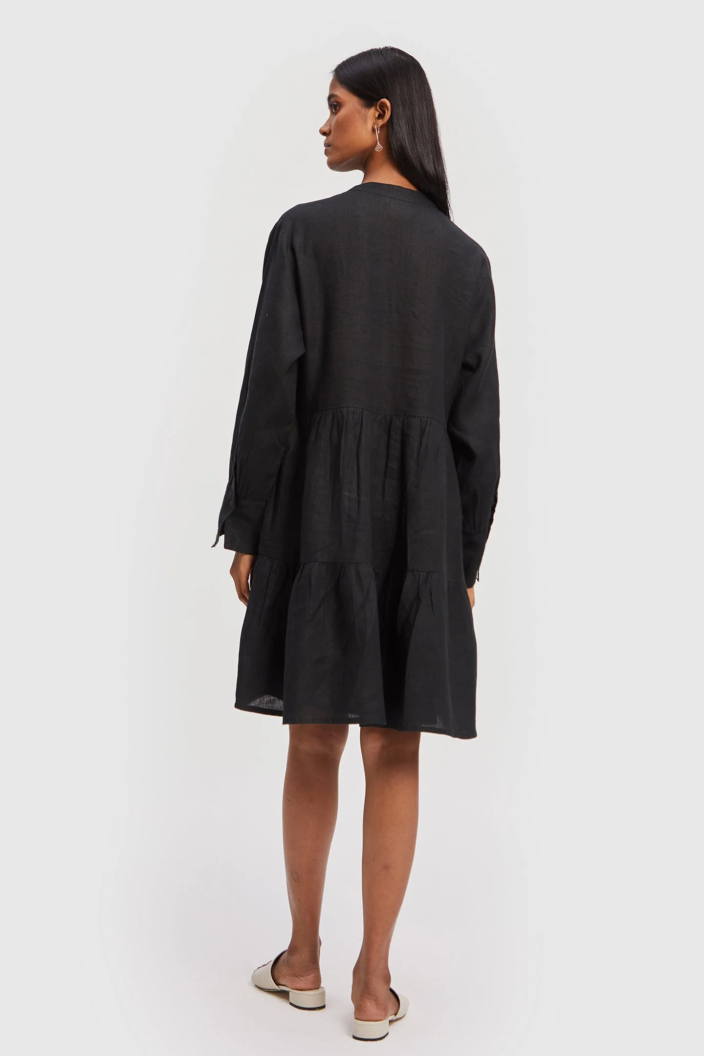V-neck Tiered Dress in Black - Image 2
