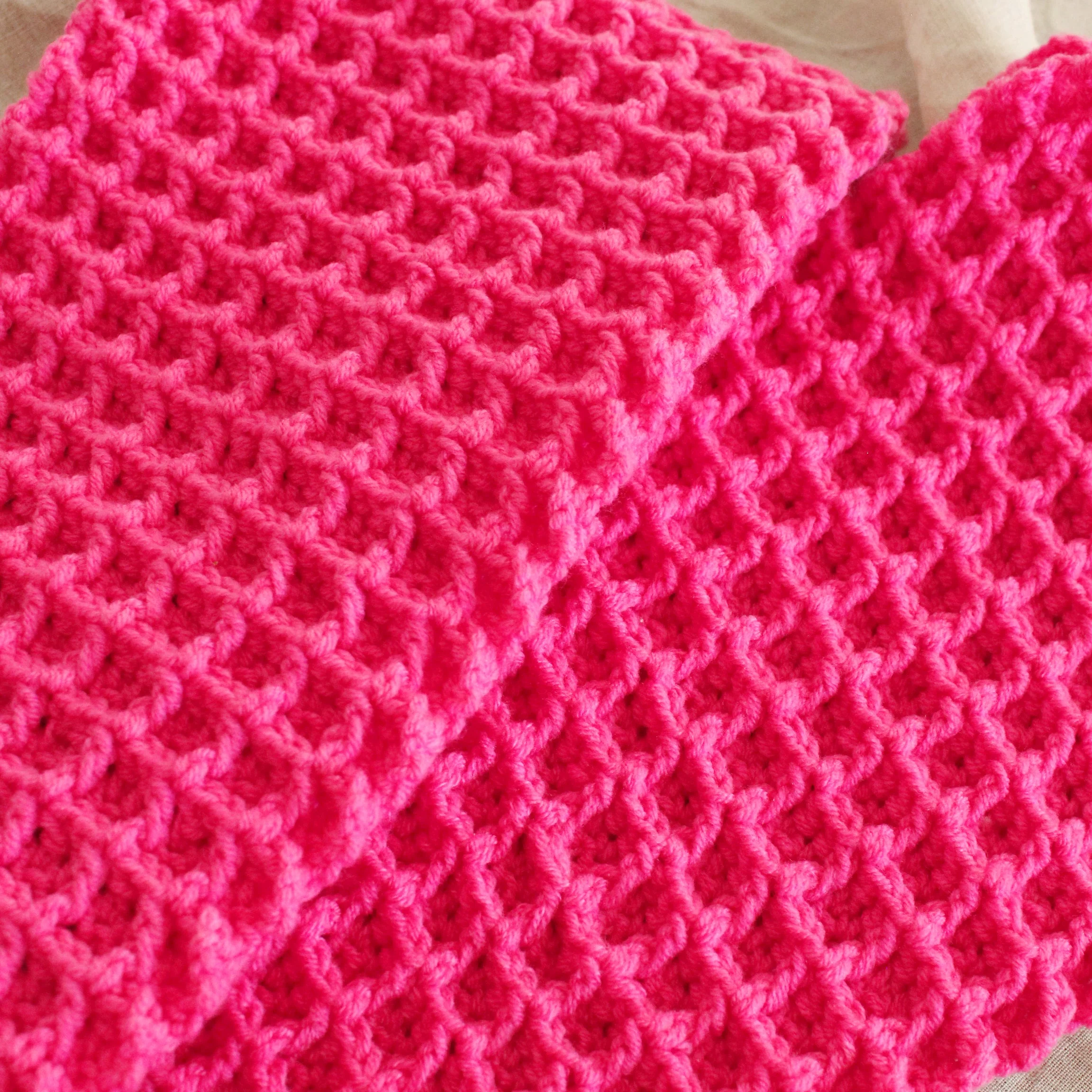 WAFFLE Crochet Scarf in Candy Pink - Image 4