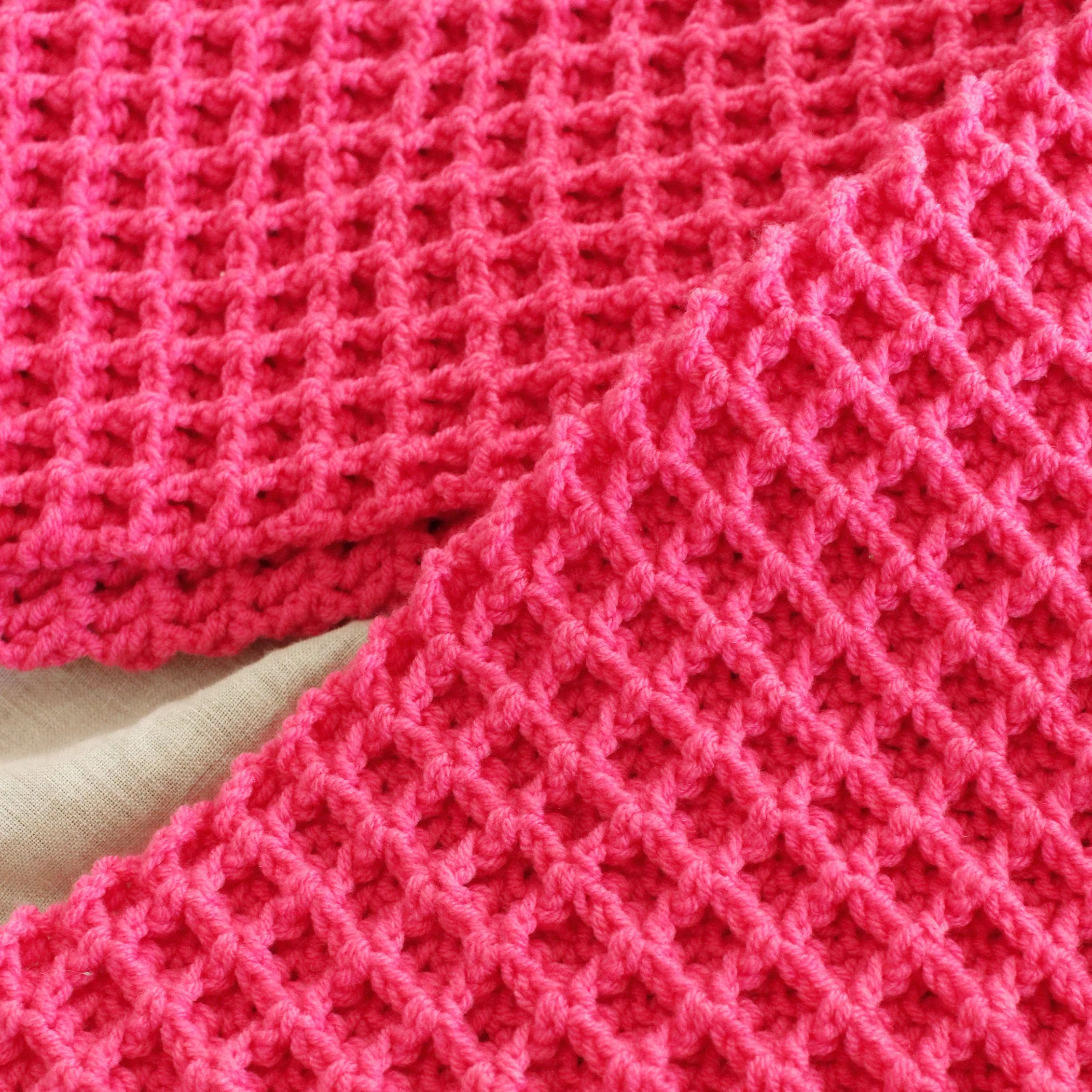 WAFFLE Crochet Scarf in Candy Pink - Image 5