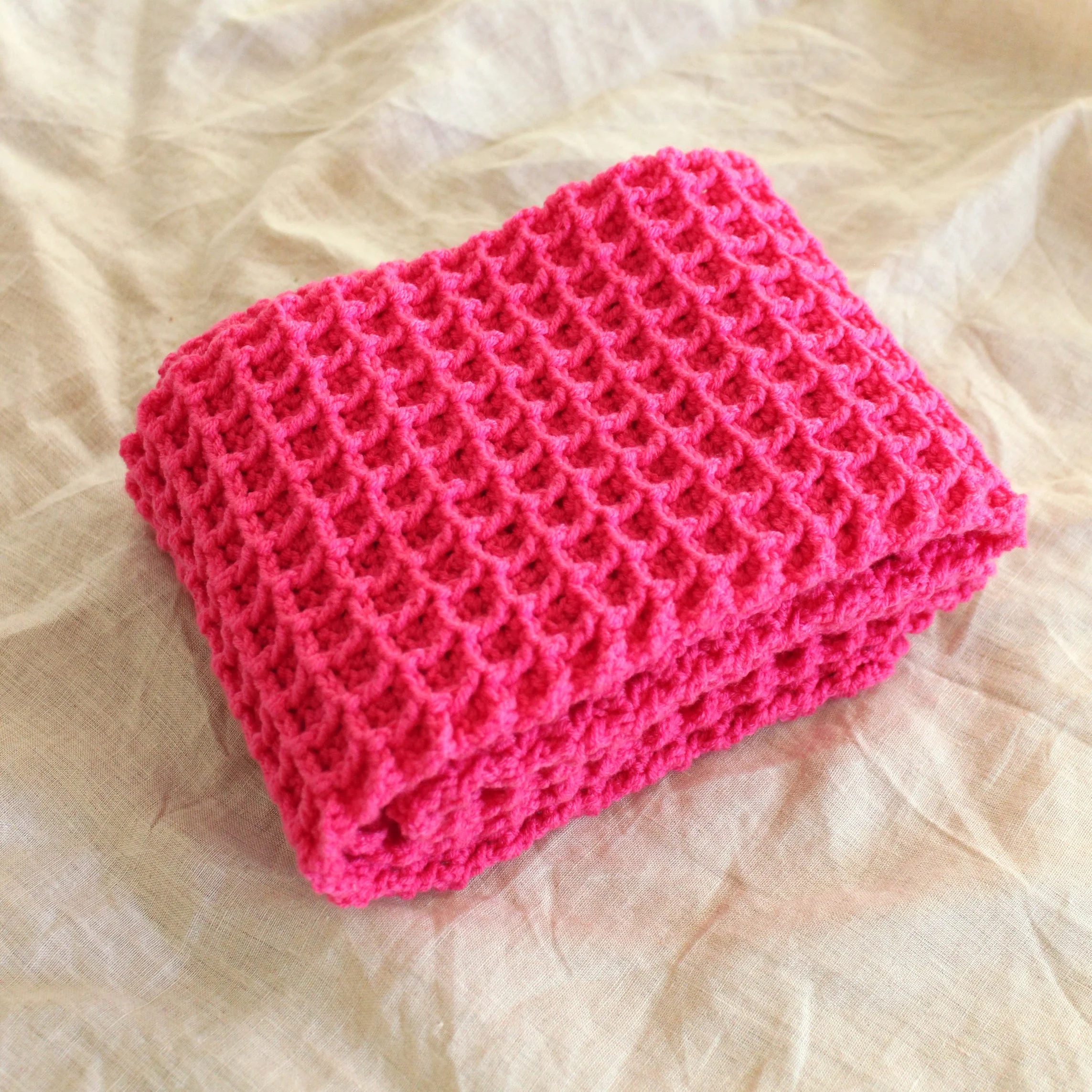 WAFFLE Crochet Scarf in Candy Pink - Image 6