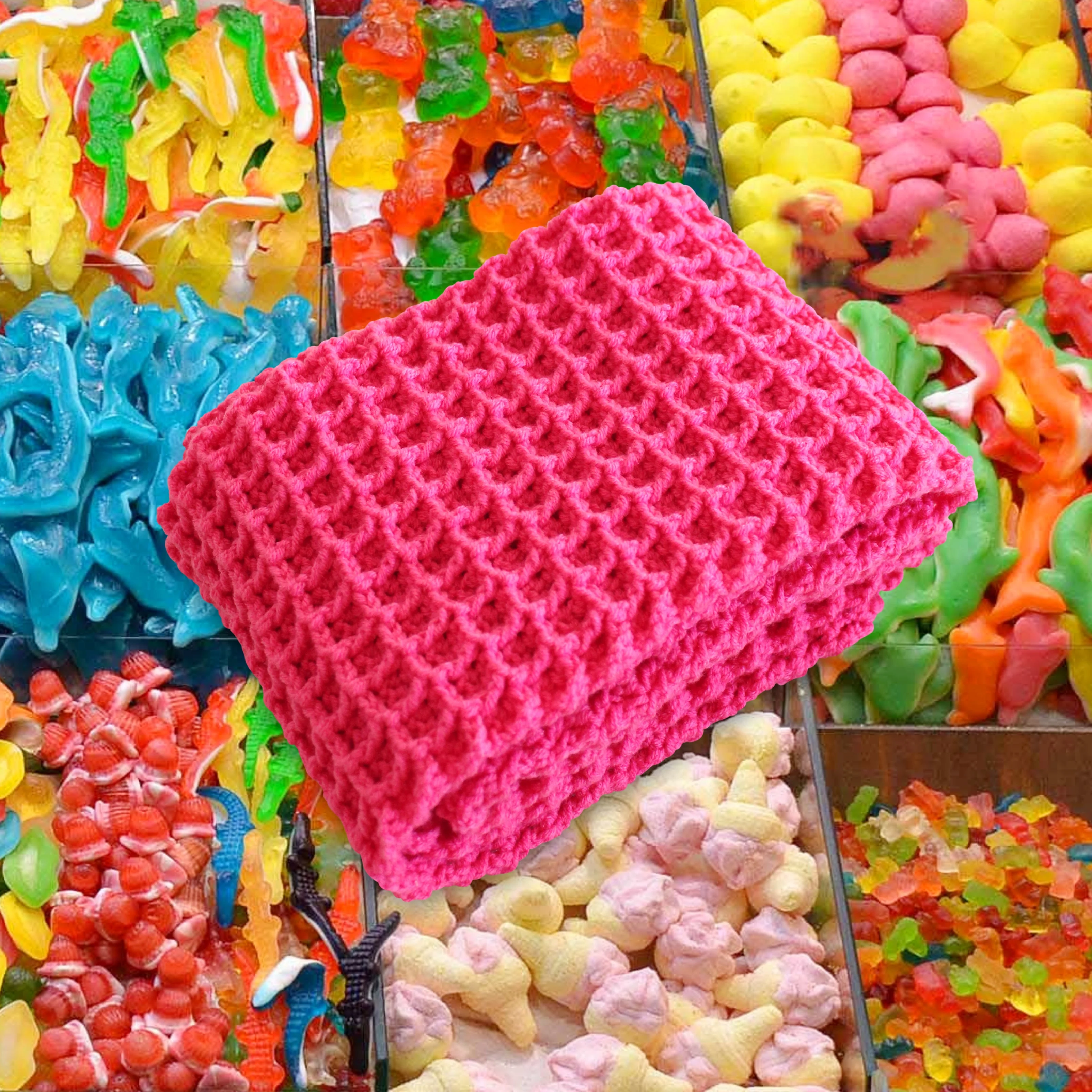 WAFFLE Crochet Scarf in Candy Pink - Image 7
