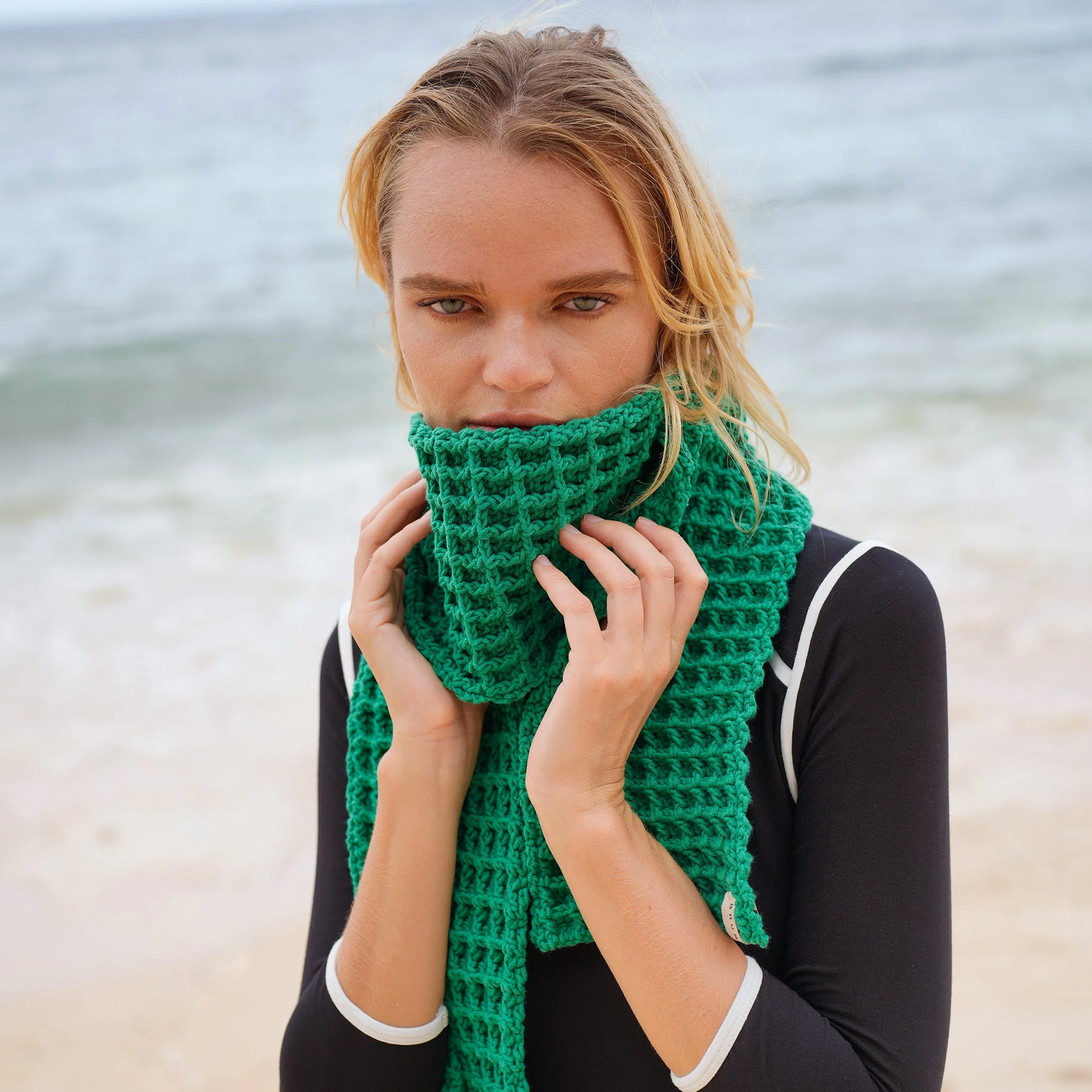 WAFFLE Crochet Scarf in Green - Image 2