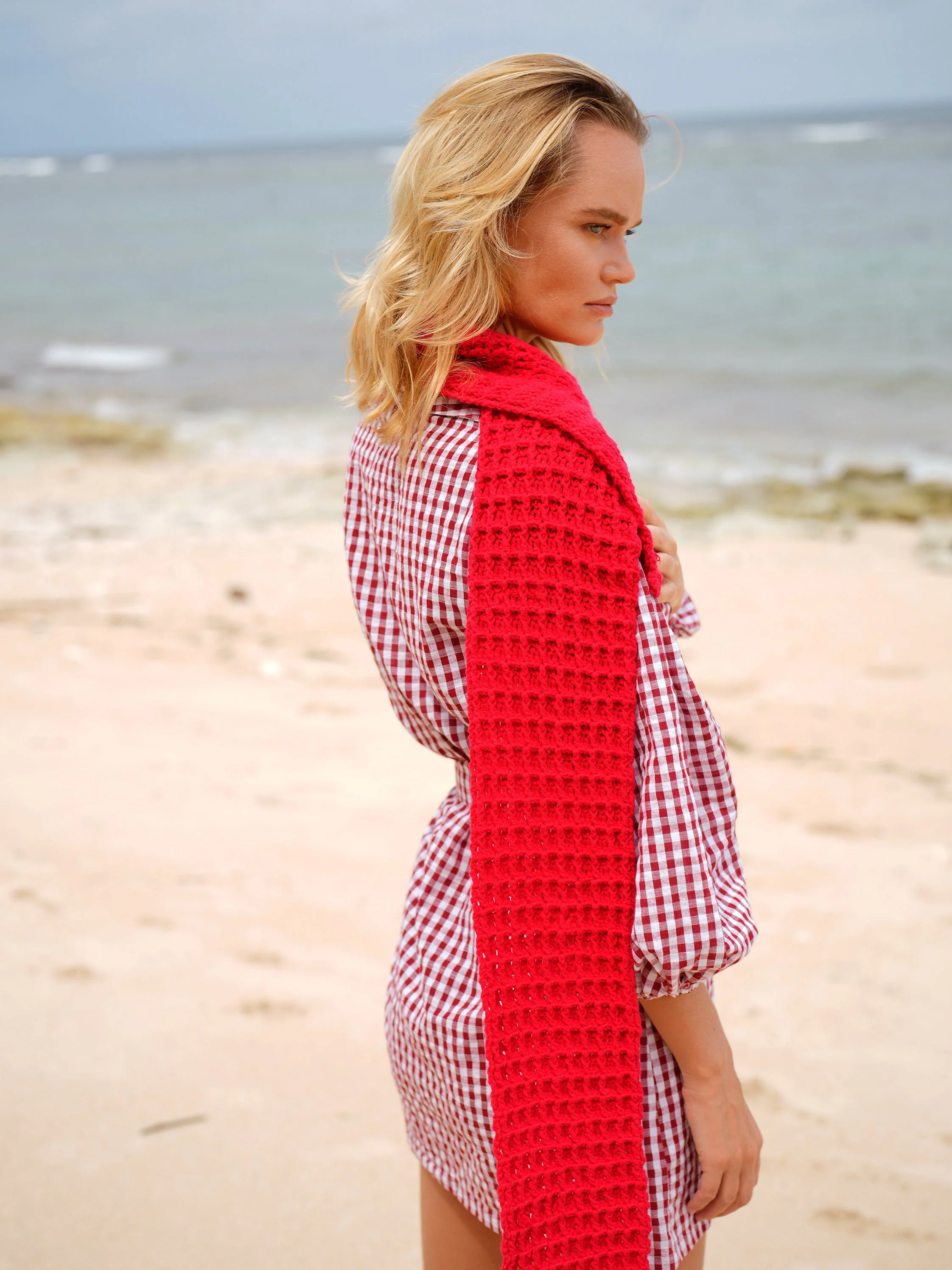 WAFFLE Crochet Scarf in Red - Image 4