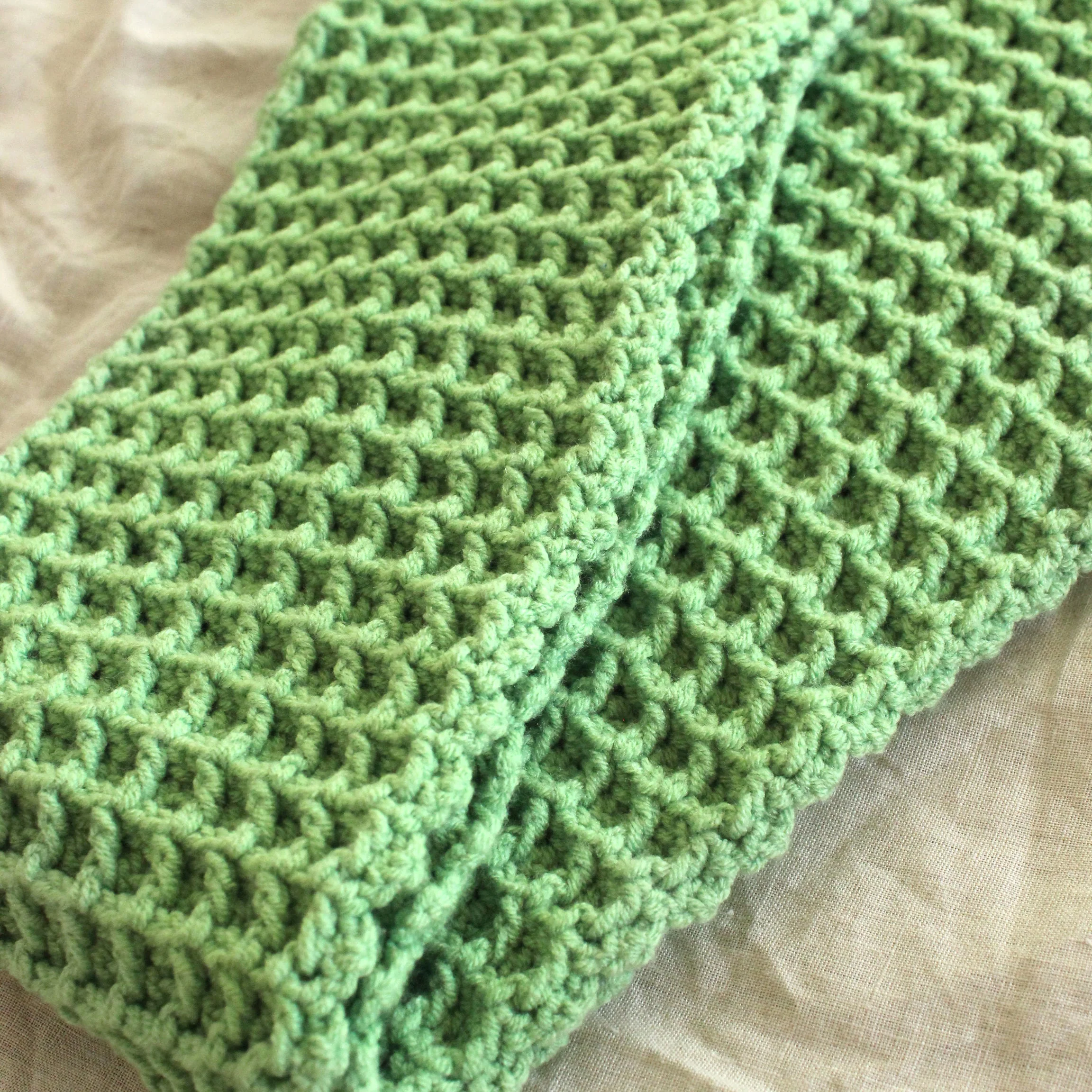 WAFFLE Crochet Scarf in Sage Green - Image 4