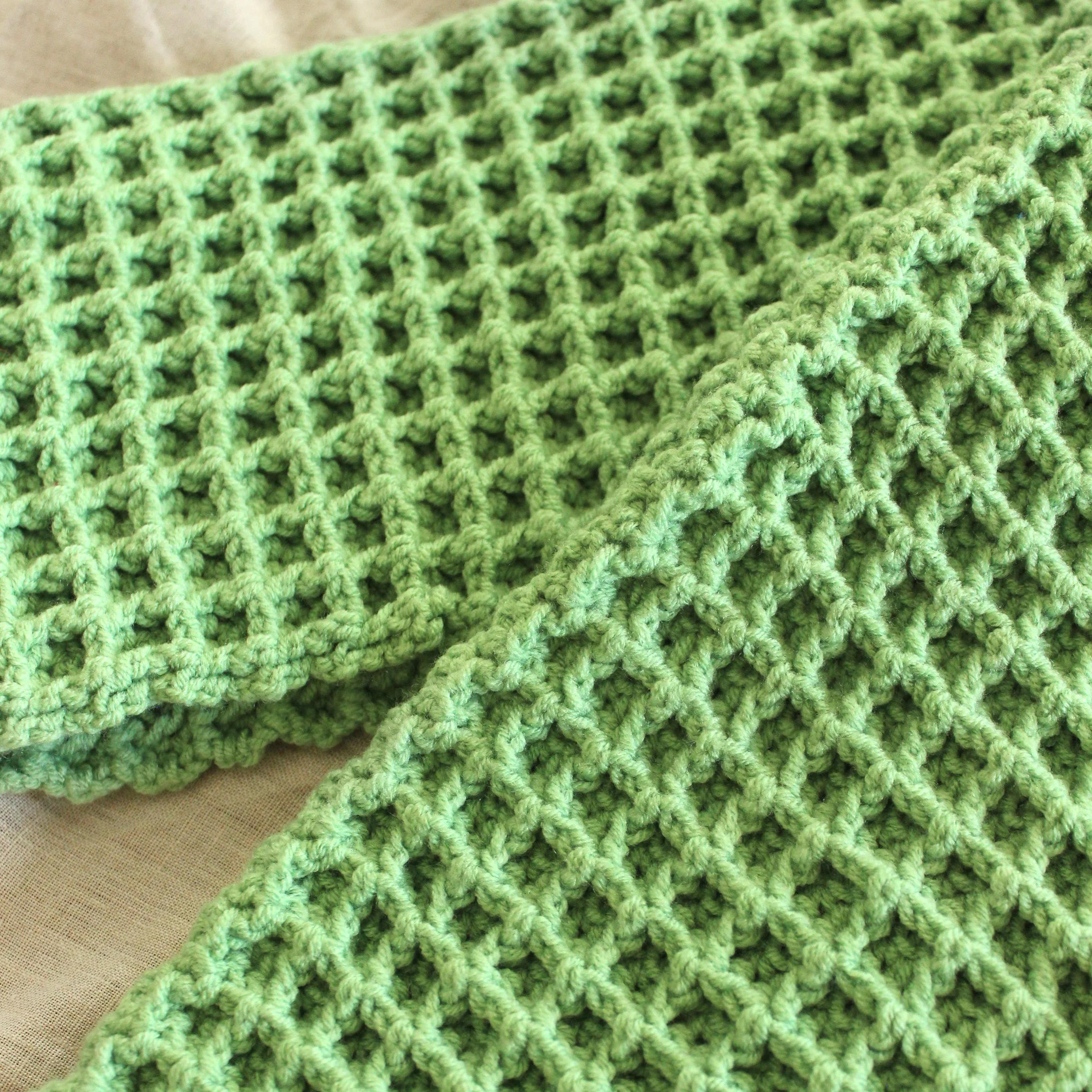 WAFFLE Crochet Scarf in Sage Green - Image 5