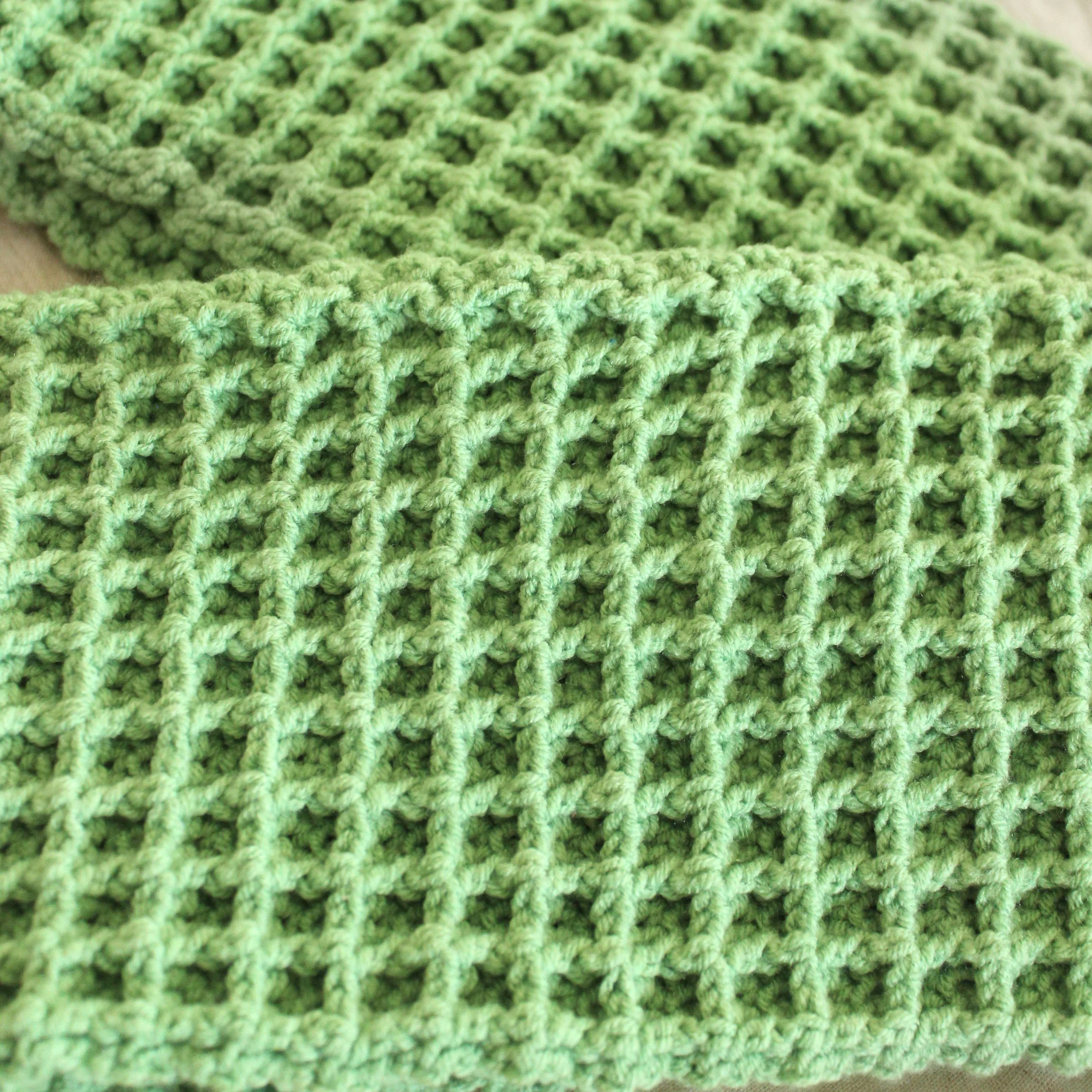 WAFFLE Crochet Scarf in Sage Green - Image 6