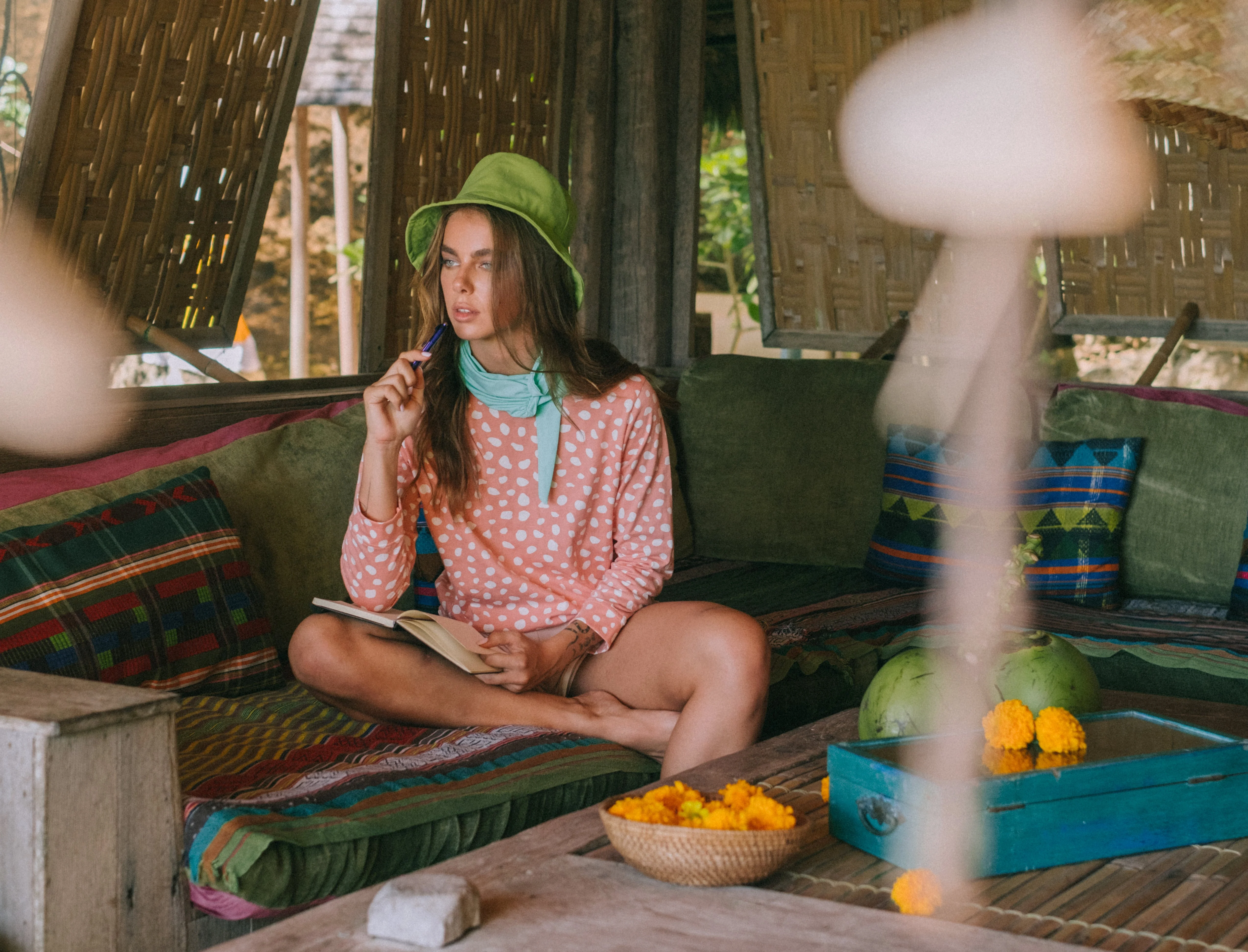 WATU Seaside Cotton Bucket Hat in Lime Green - Image 4